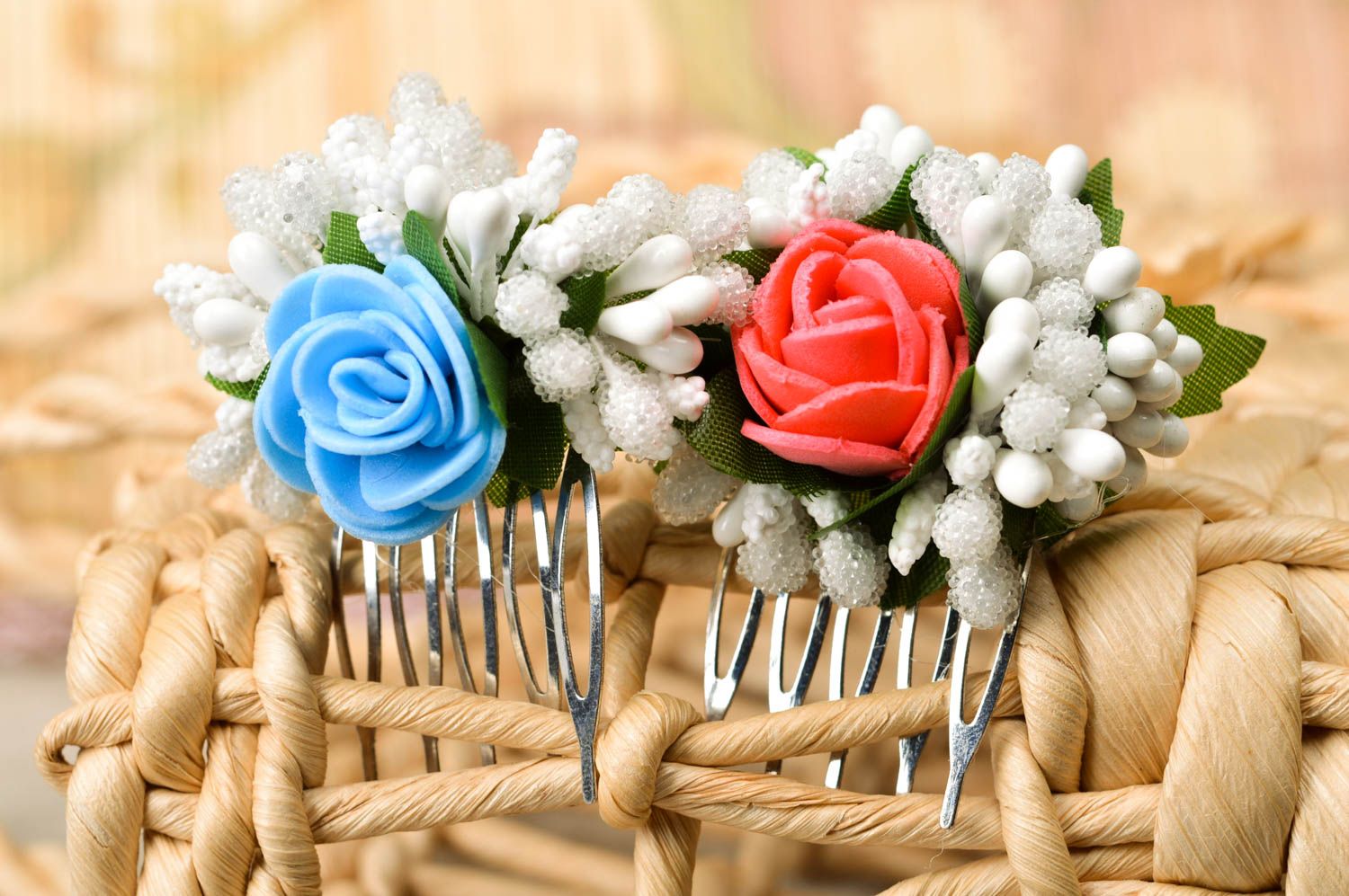 Handmade hair accessories 2 floral hair combs floral hair clips gifts for girls photo 1