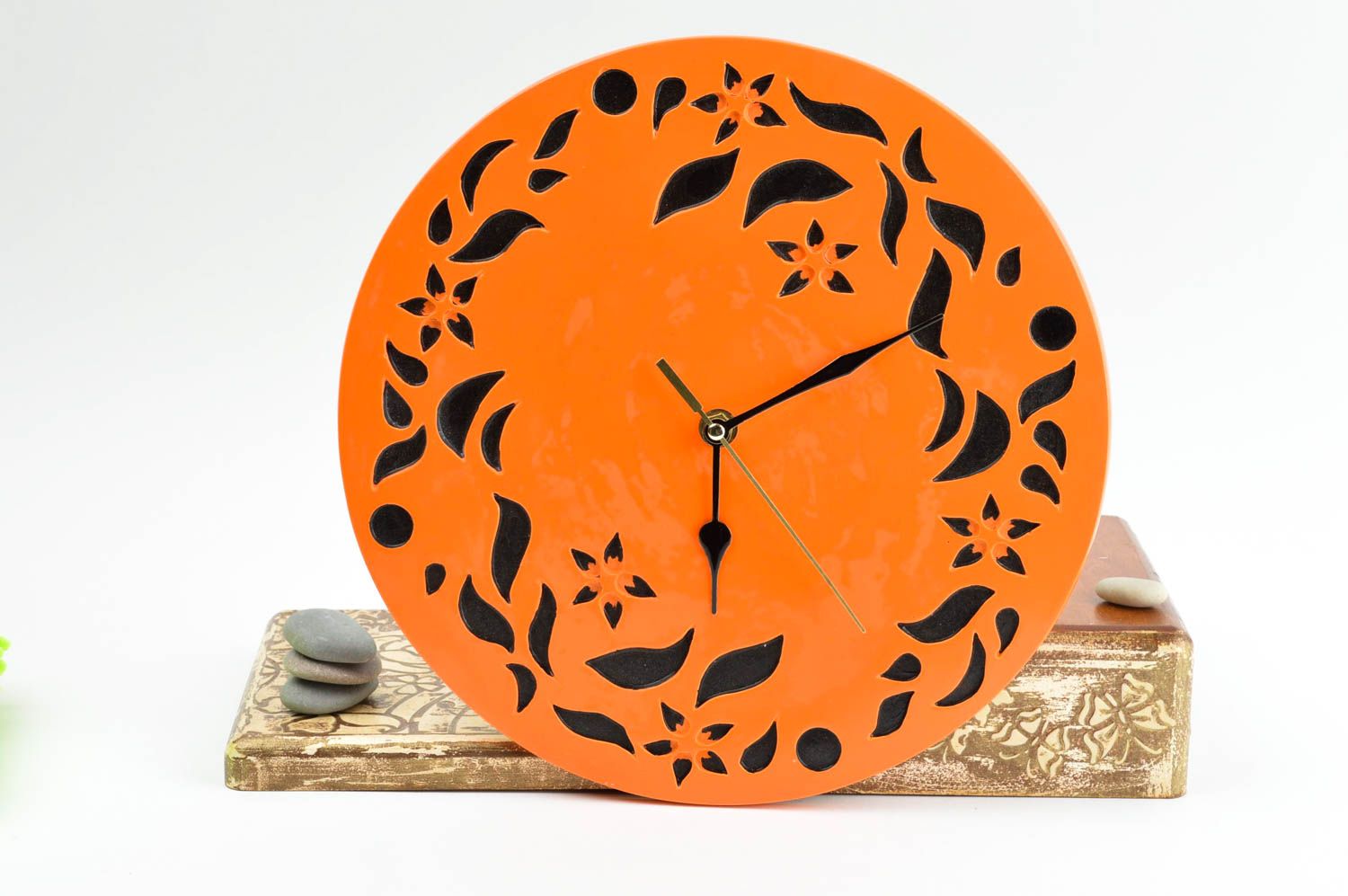 Кварцевые часы ручной работы декор для дома настенные часы из гипса оранжевые фото 1