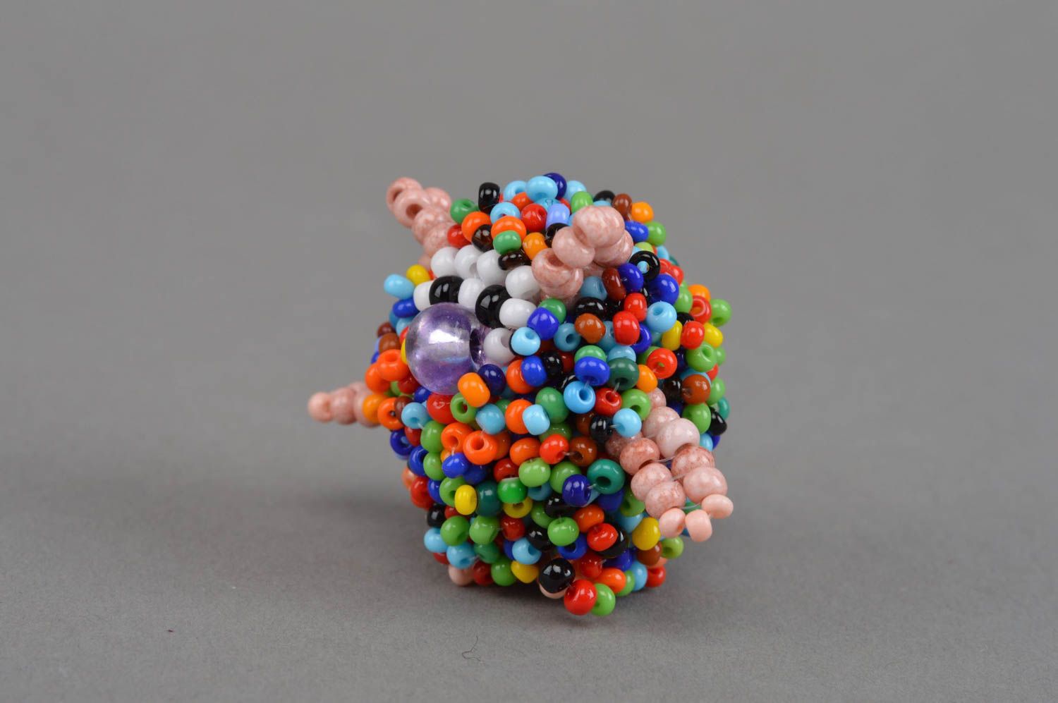 Handmade small beaded figurine colorful collectible miniature statuette photo 2