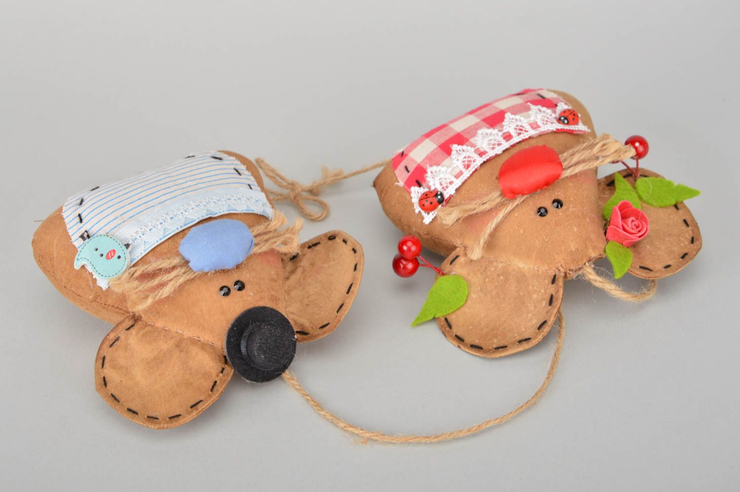 Интерьерная мягкая игрушка ручной работы из хлопка Семейная пара мышат фото 3