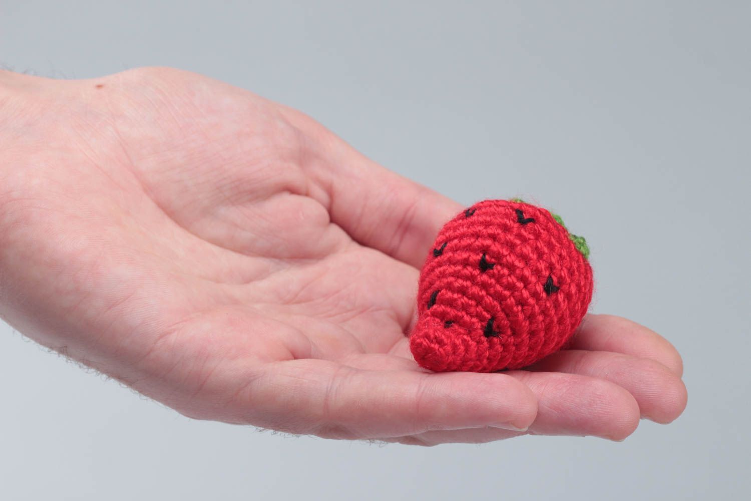 Handmade small designer crochet soft toy strawberry for kids and interior decor photo 5