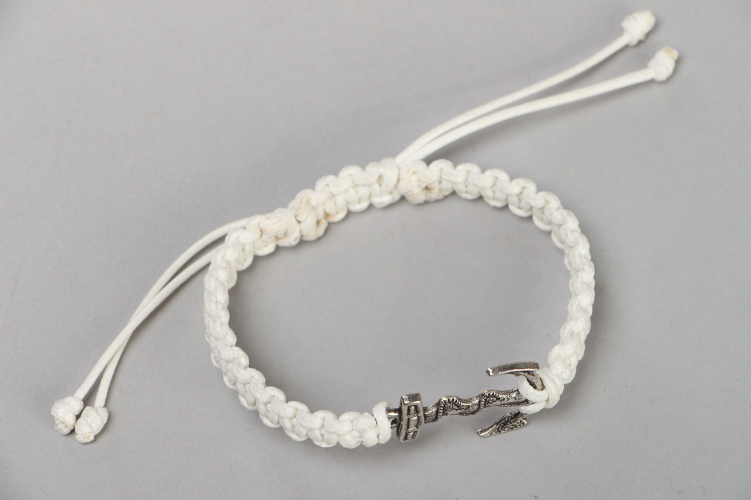 This handmade marine wrist bracelet woven of white synthetic cord for women photo 2
