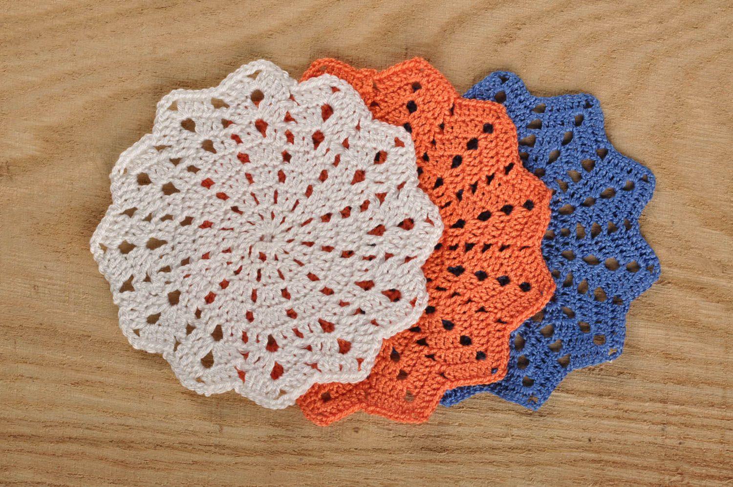 Handmade designer coaster white crocheted coaster beautiful textile for home photo 4