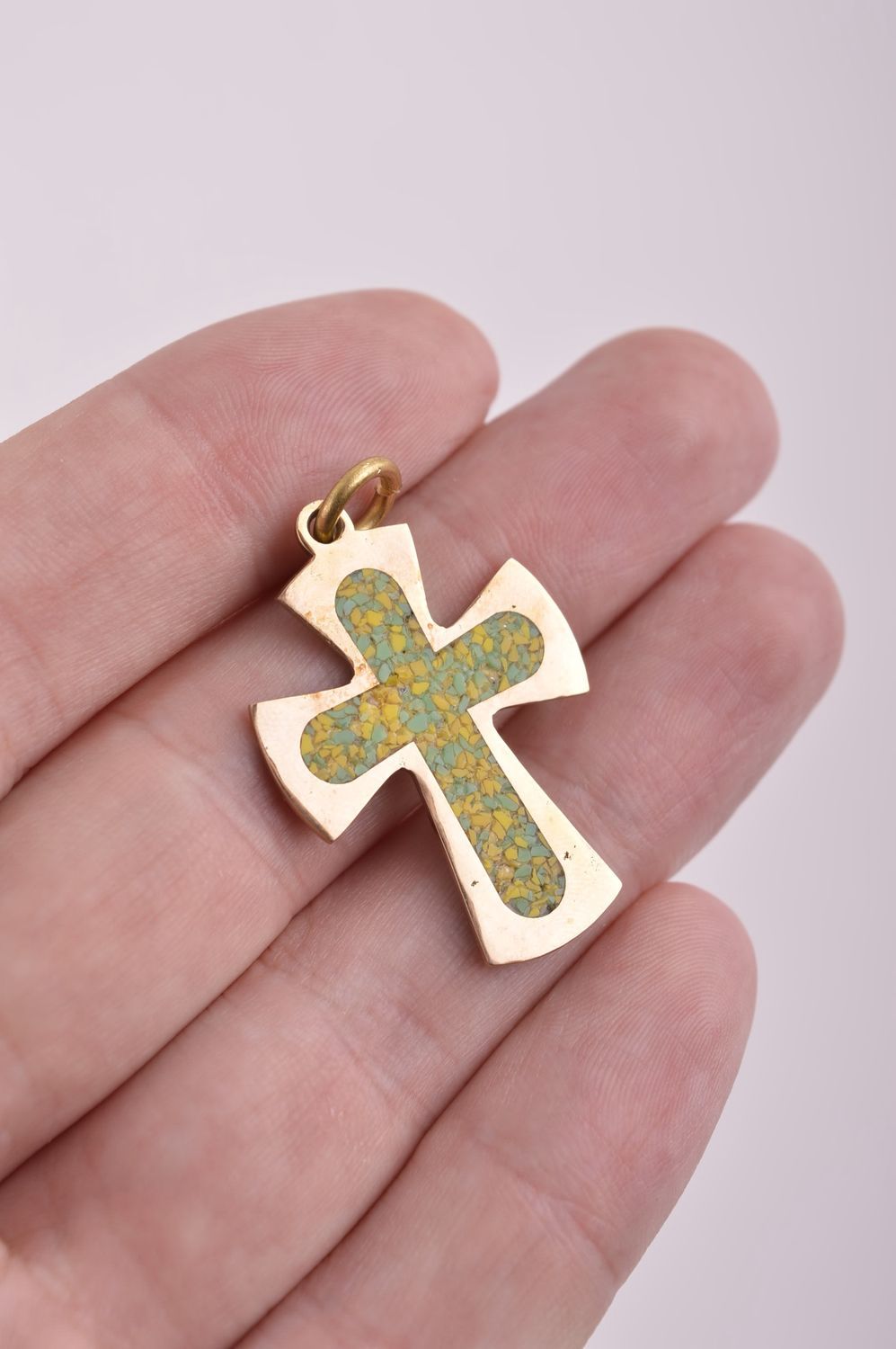 Pendentif croix design Bijou fait main Accessoire religieux original laiton photo 5
