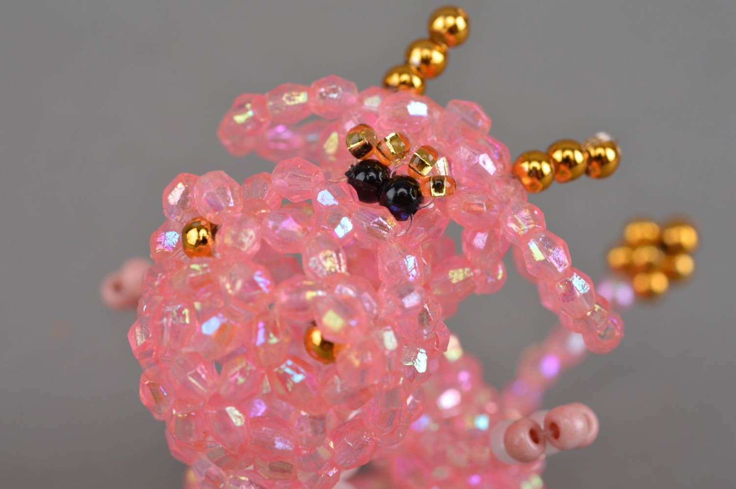 Beautiful pink handmade designer woven bead statuette of cow interior decor photo 5