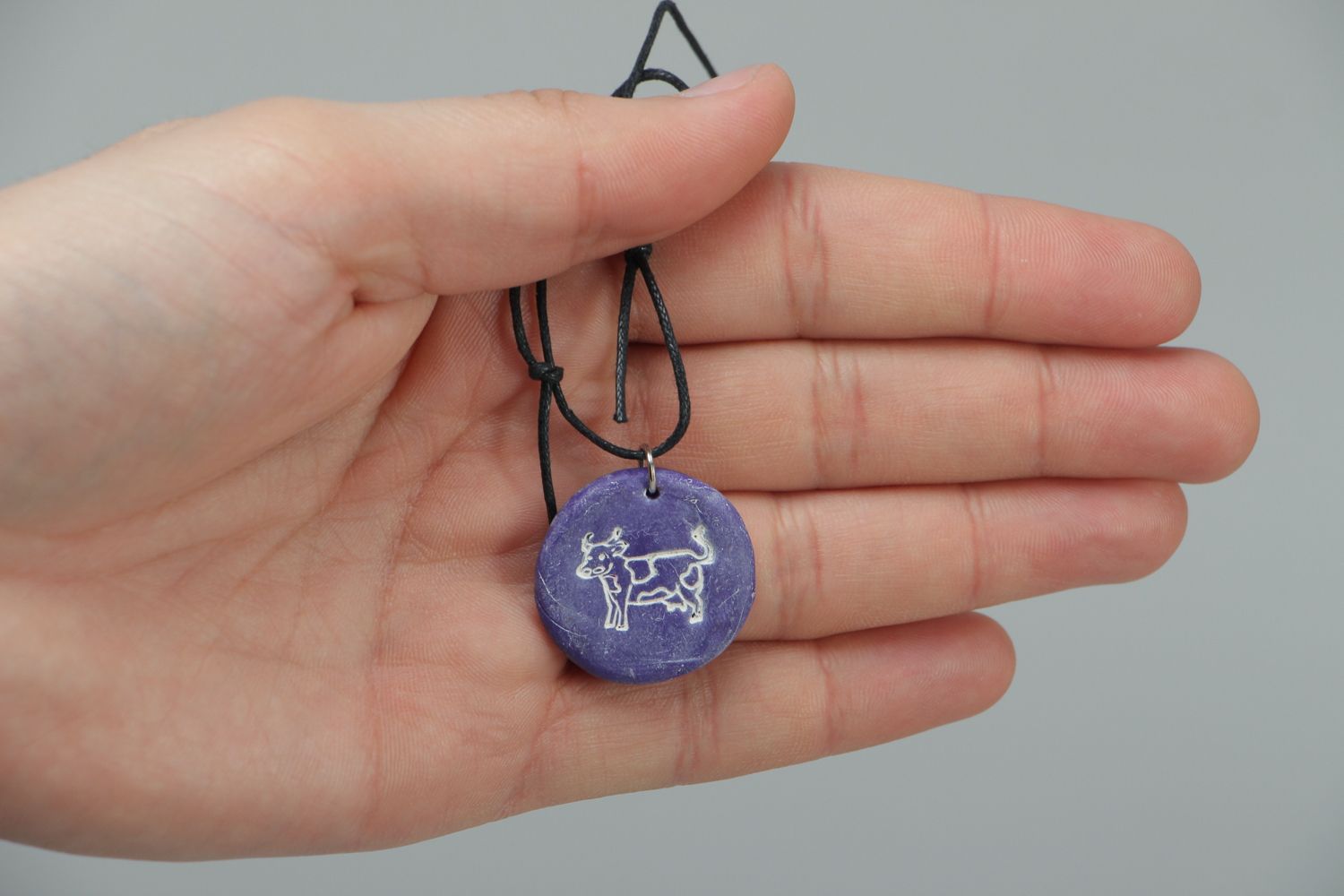 Two-sided polymer clay pendant Horse/Cow photo 3