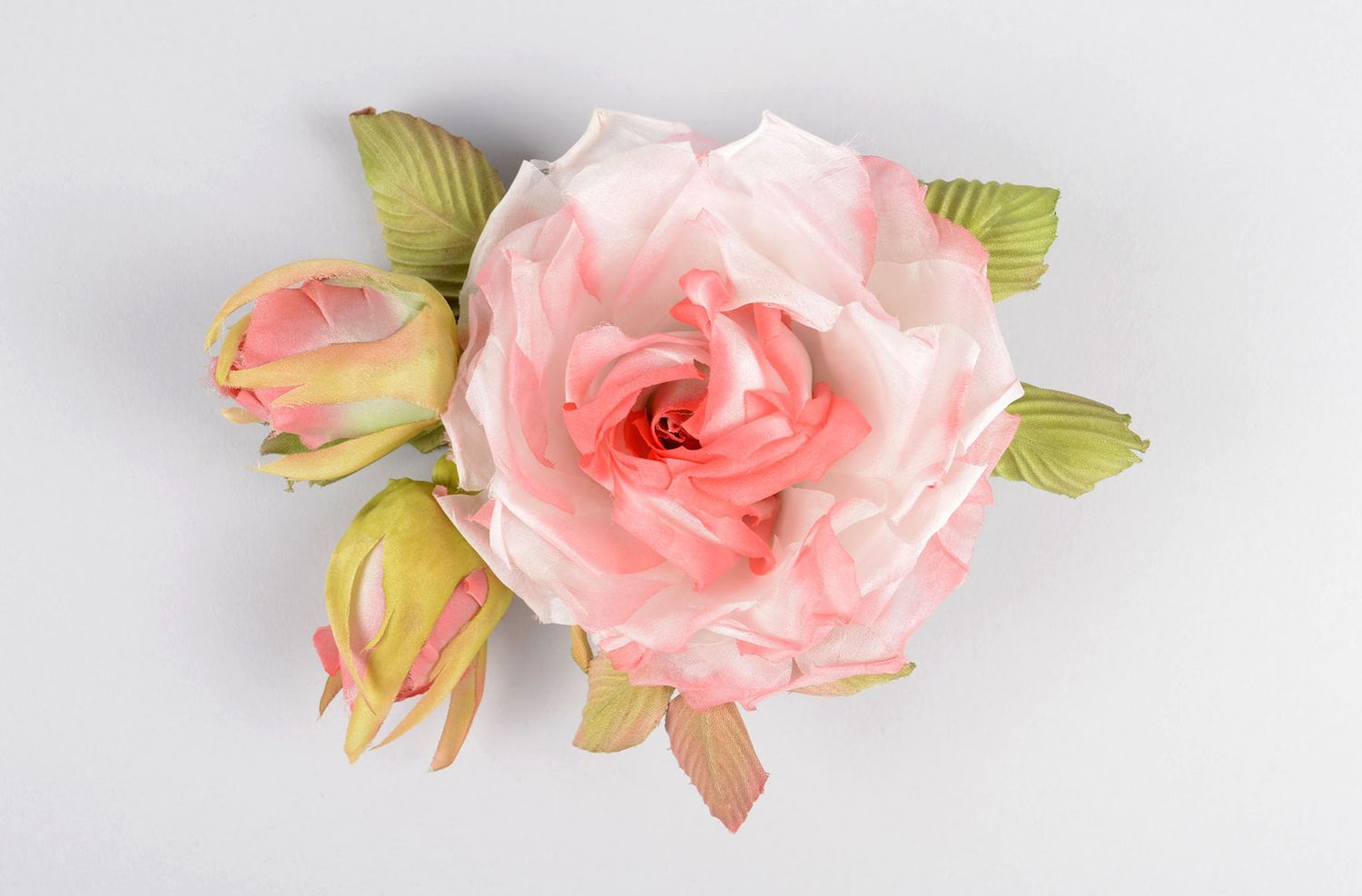 Broche Barrette fleur rose faite main grande en soie Cadeau pour femme photo 2