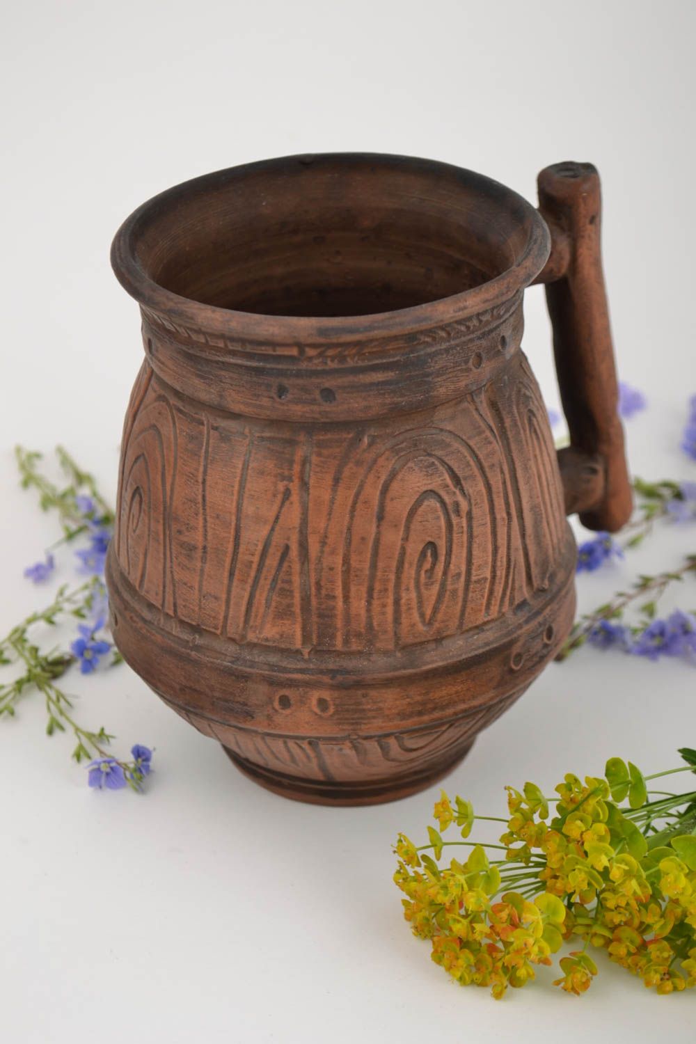 Unusual design handmade beautiful ceramic beer mug 700 ml photo 1