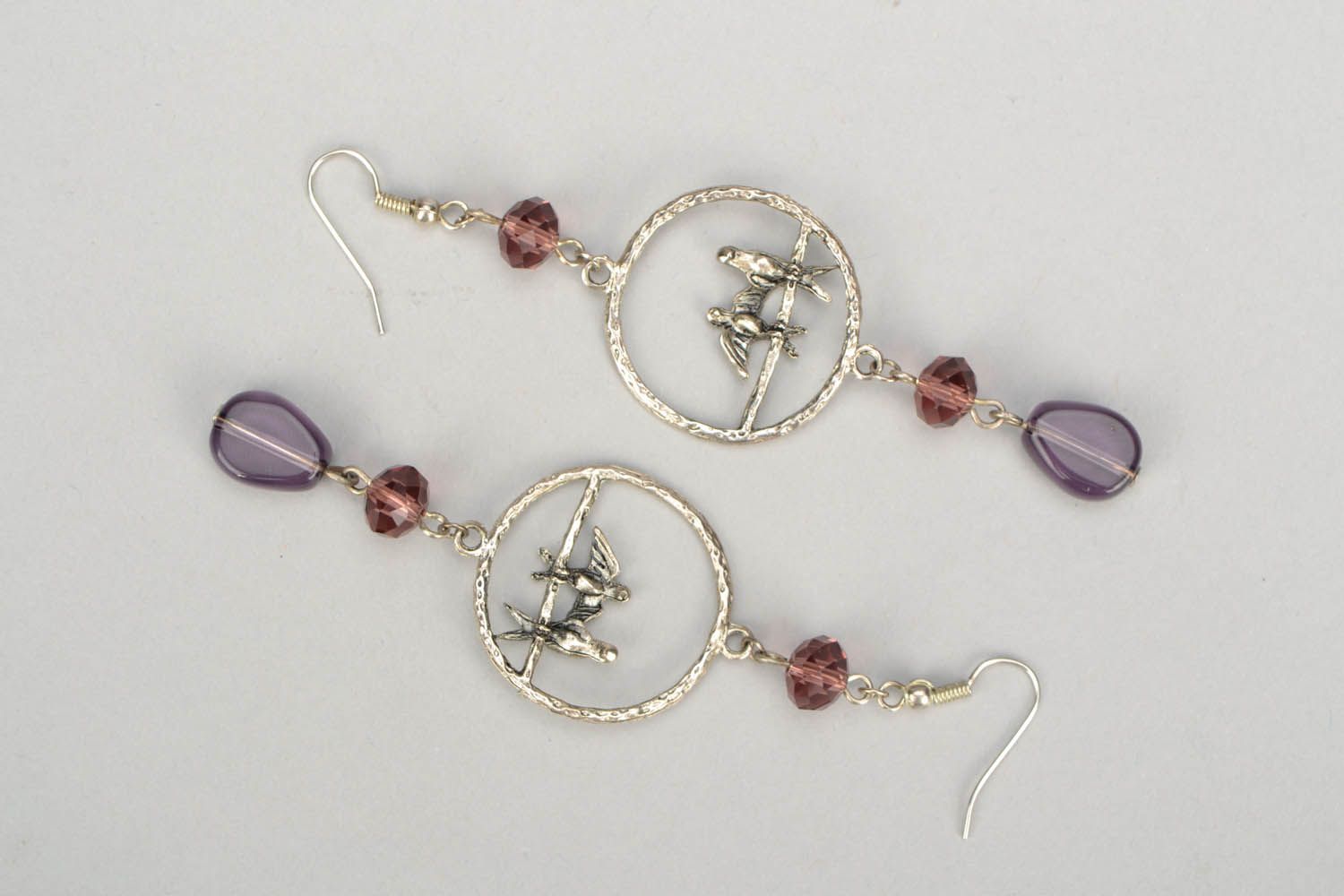 Long earrings with crystal Birds photo 3