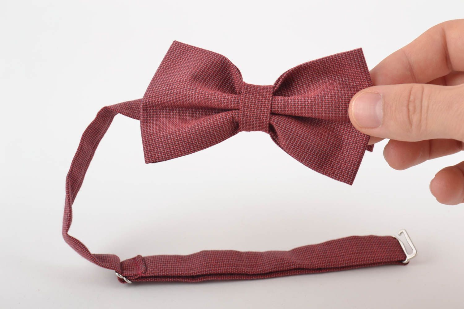 Beautiful handmade designer unisex fabric bow tie of claret color photo 5