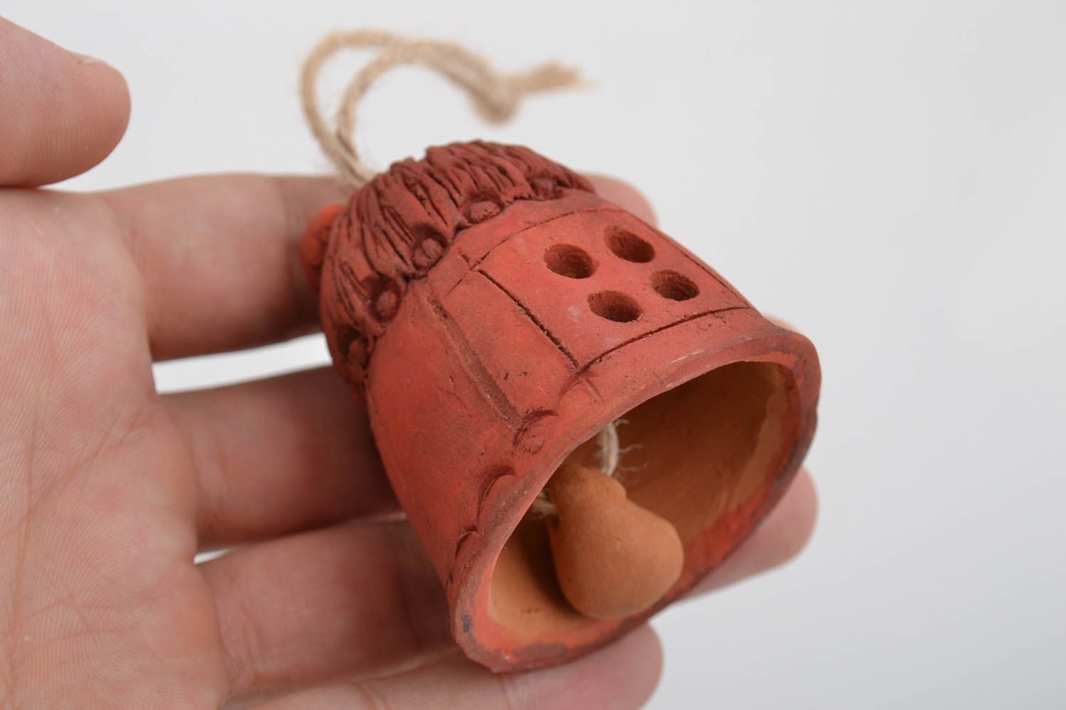 Designer ceramic bell in the form of house little handmade wall pendant photo 2