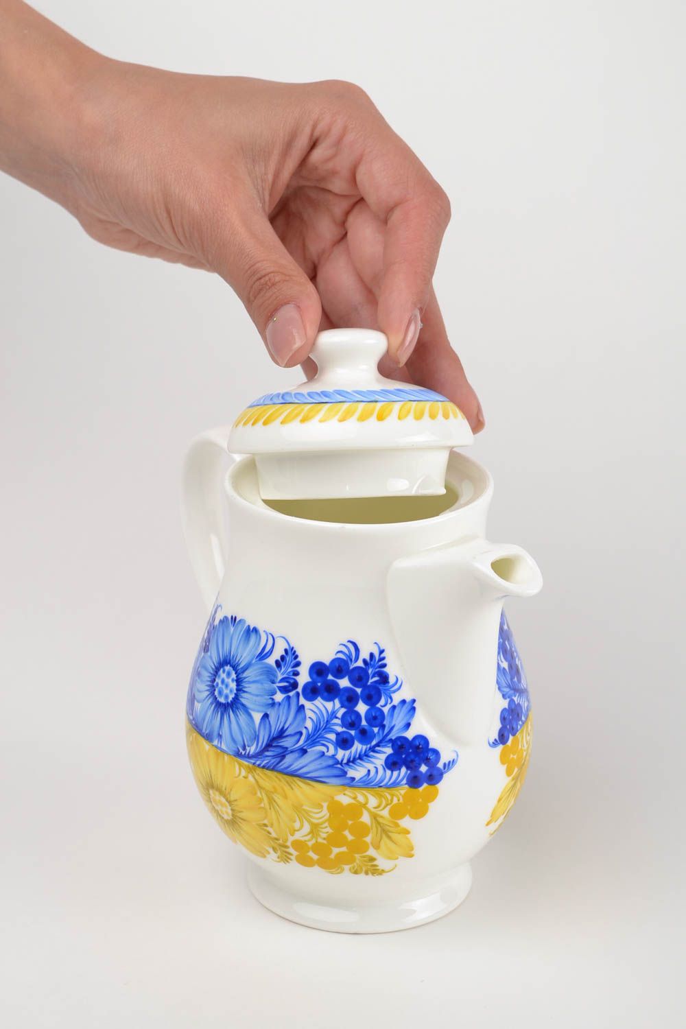 Théière en porcelaine Service à thé fait main 65 cl peint Vaisselle originale photo 2