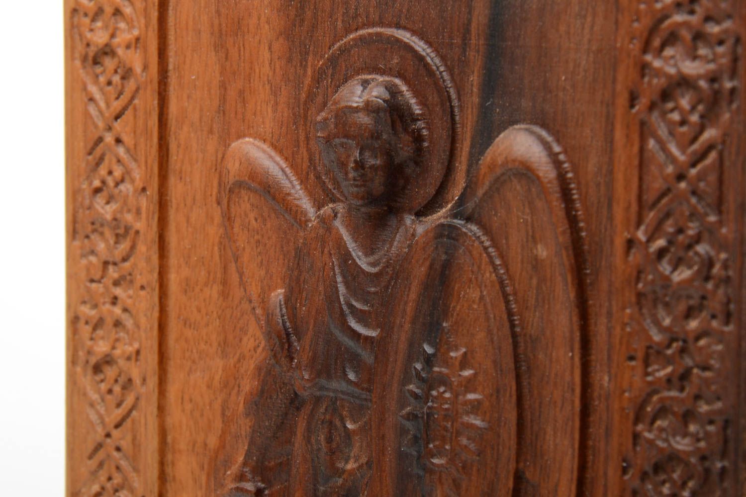 Carved wooden icon with metal fastening Archangel Michael handmade wall panel photo 4