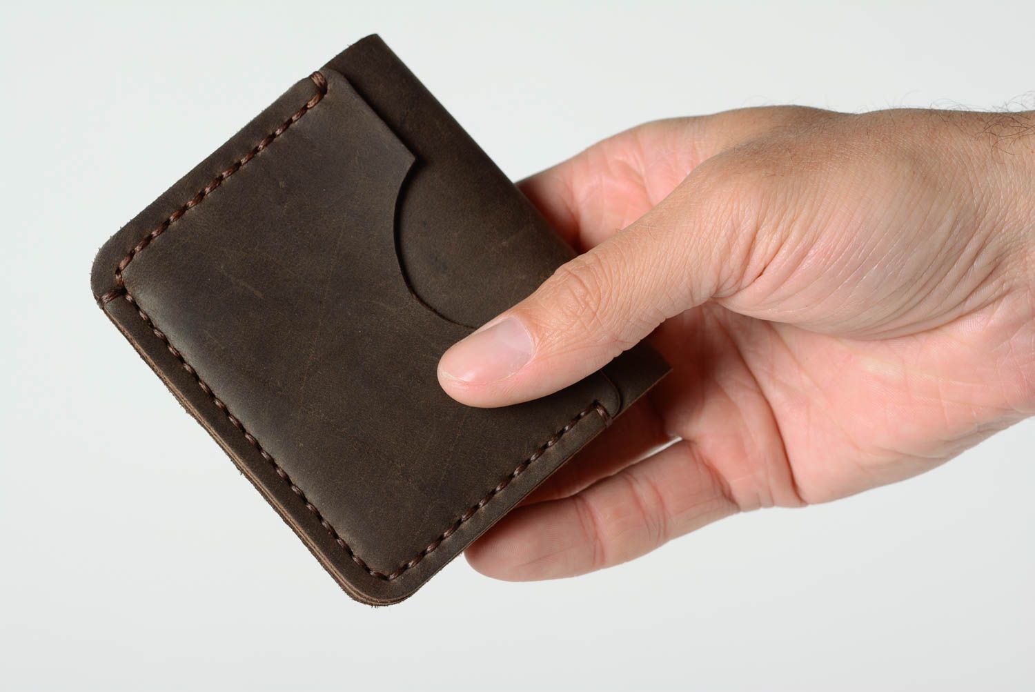 Handmade small designer genuine leather wallet of dark brown color for men photo 1