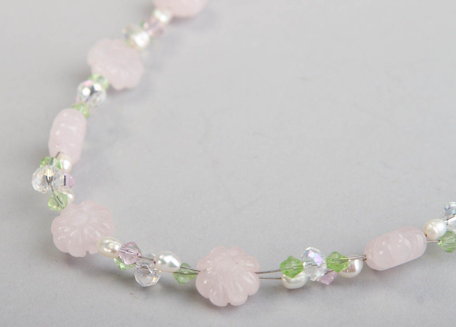 Elegant handmade necklaces made of quartz, pearls, crystal photo 1