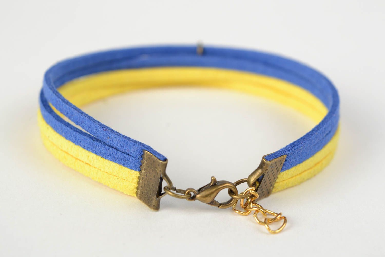 Bright homemade woven suede cord bracelet with charm in the shape of pacific sign photo 4