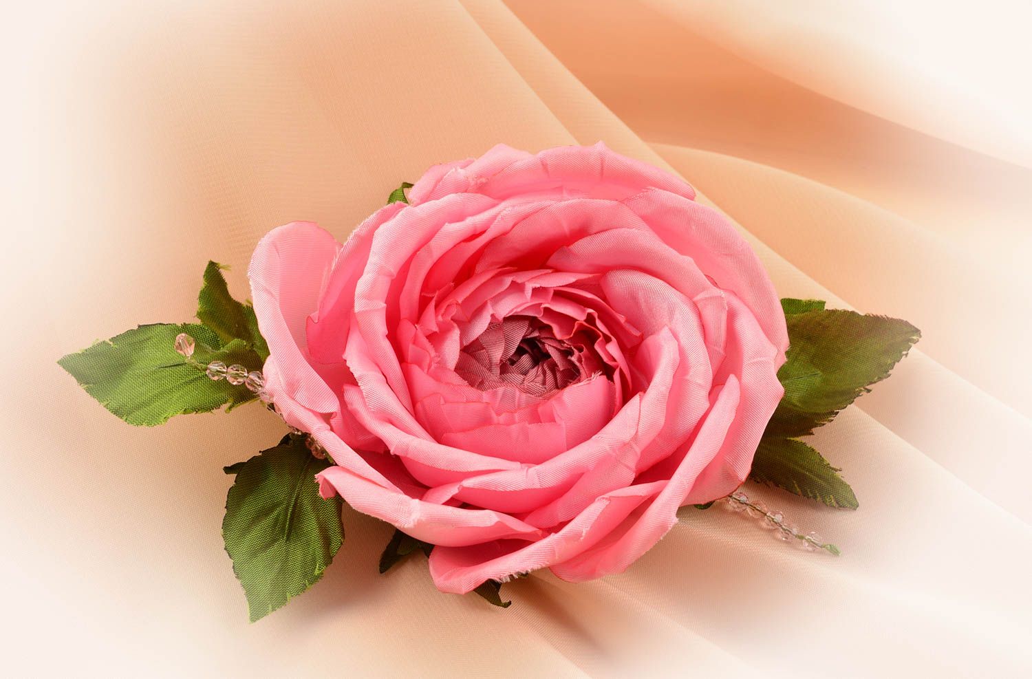 Broche fleur rose Bijou fait main soie satin grande taille Cadeau femme photo 1