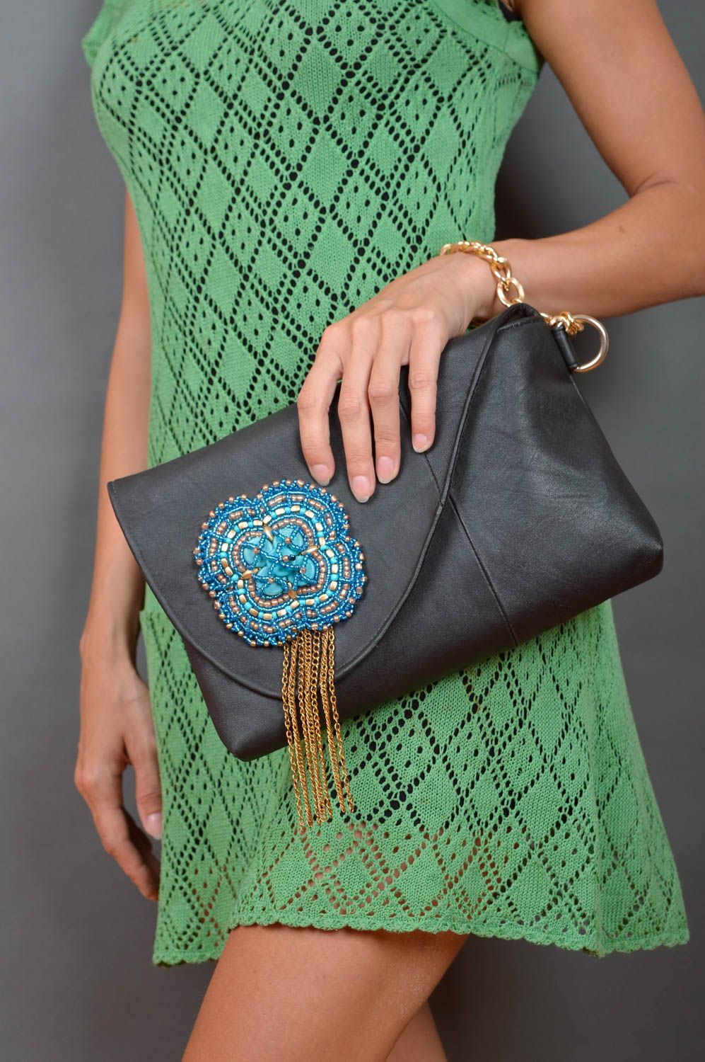 Bolso de cuero natural con abalorios accesorio de moda regalo para mujer foto 5