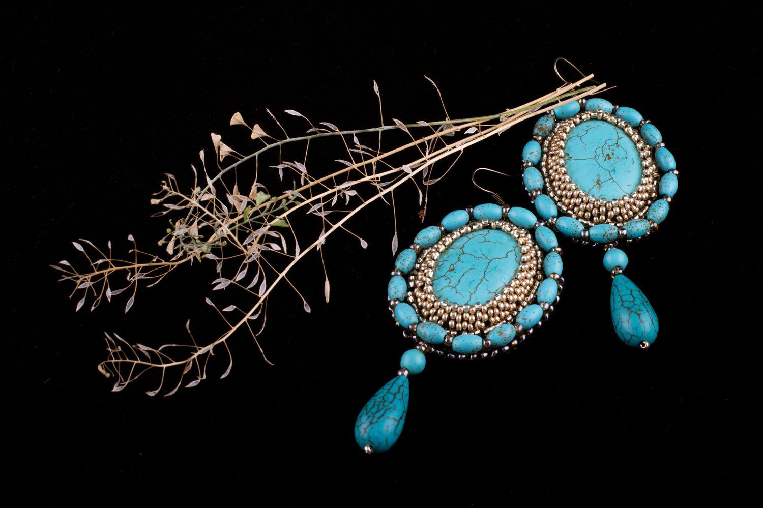 Handmade earrings natural stones earrings turquoise accessory for women photo 1