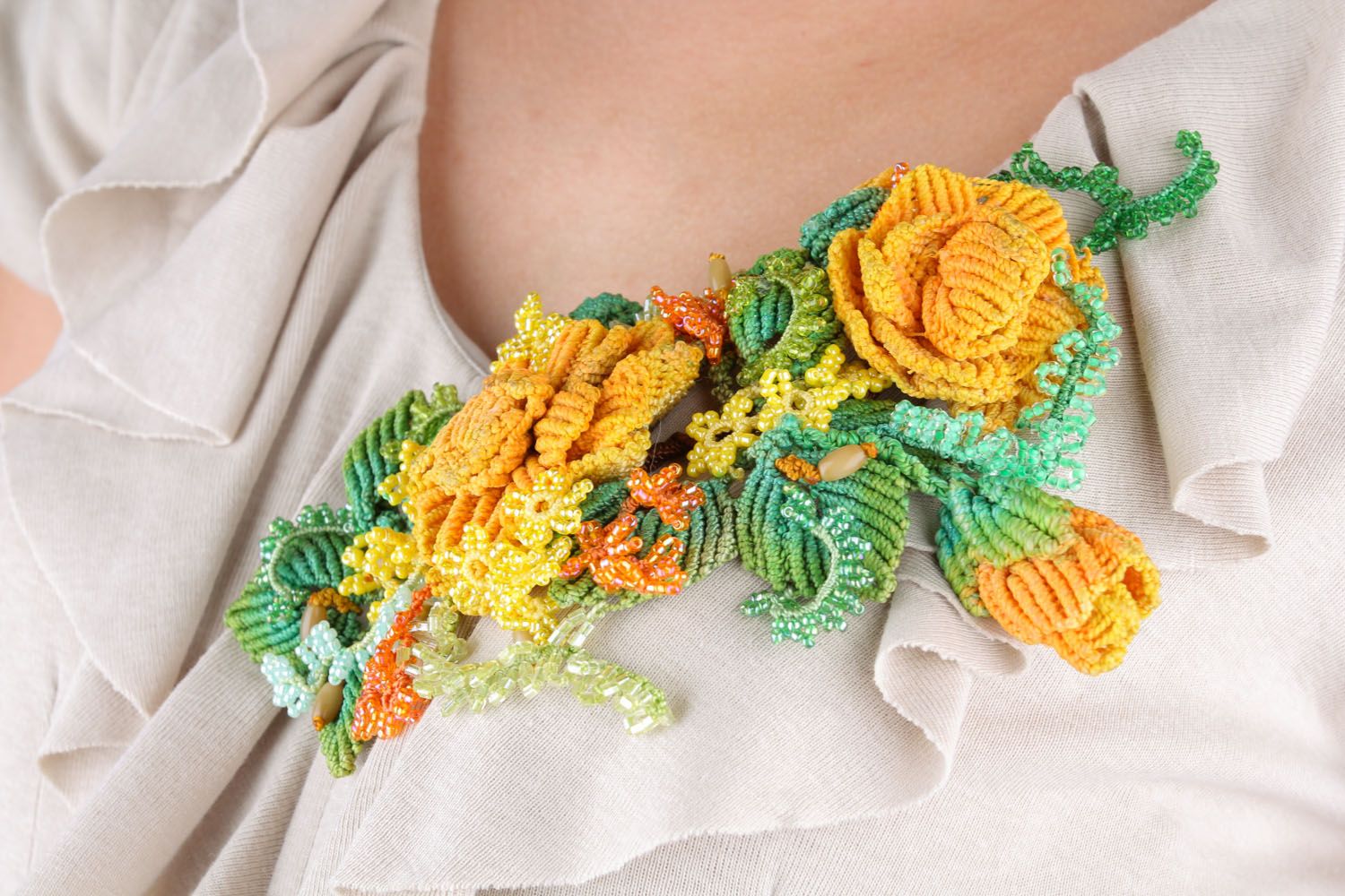 Brooch made of threads and beads  photo 1