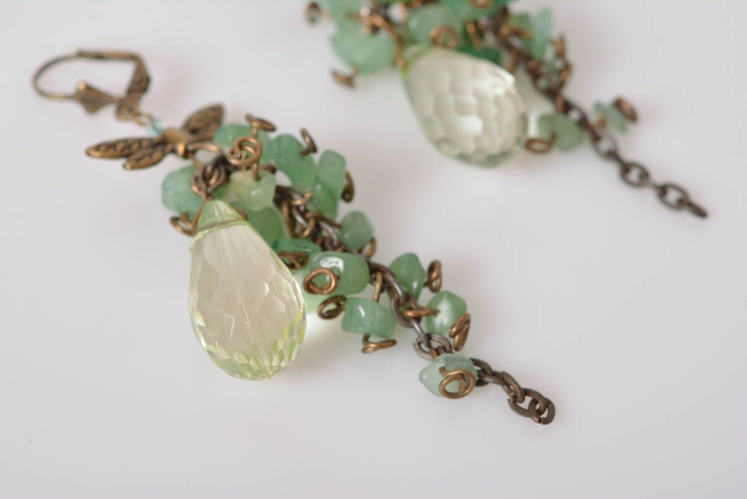 Pendientes de piedra natural de jade artesanales largos originales bonitos foto 5
