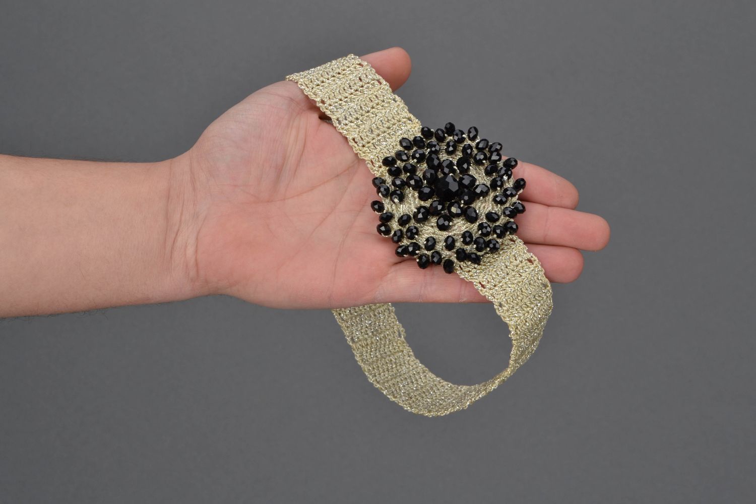 Children's headband with black beads photo 2