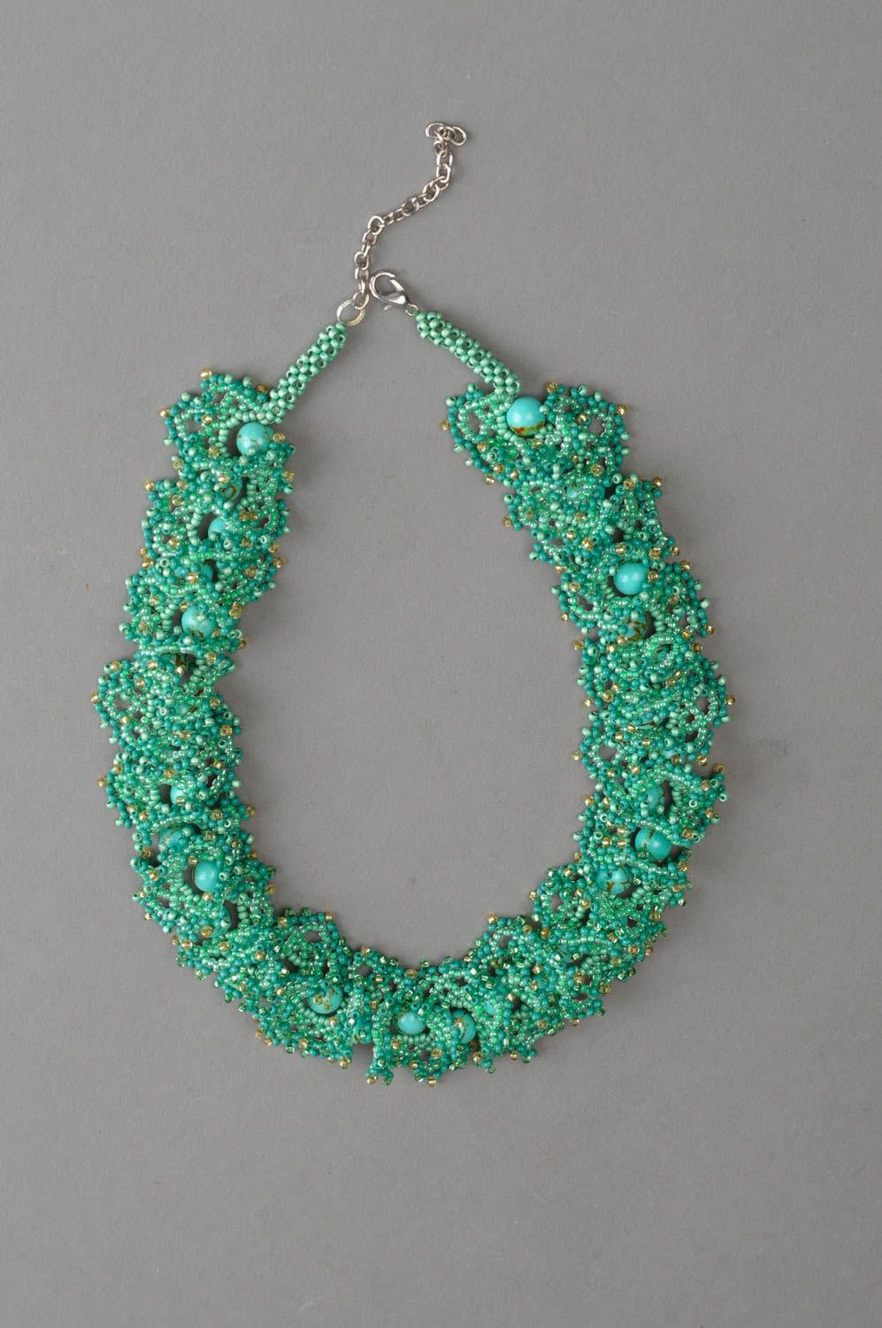 Collier en perles de rocaille fait main turquoise accessoire pour femme photo 2