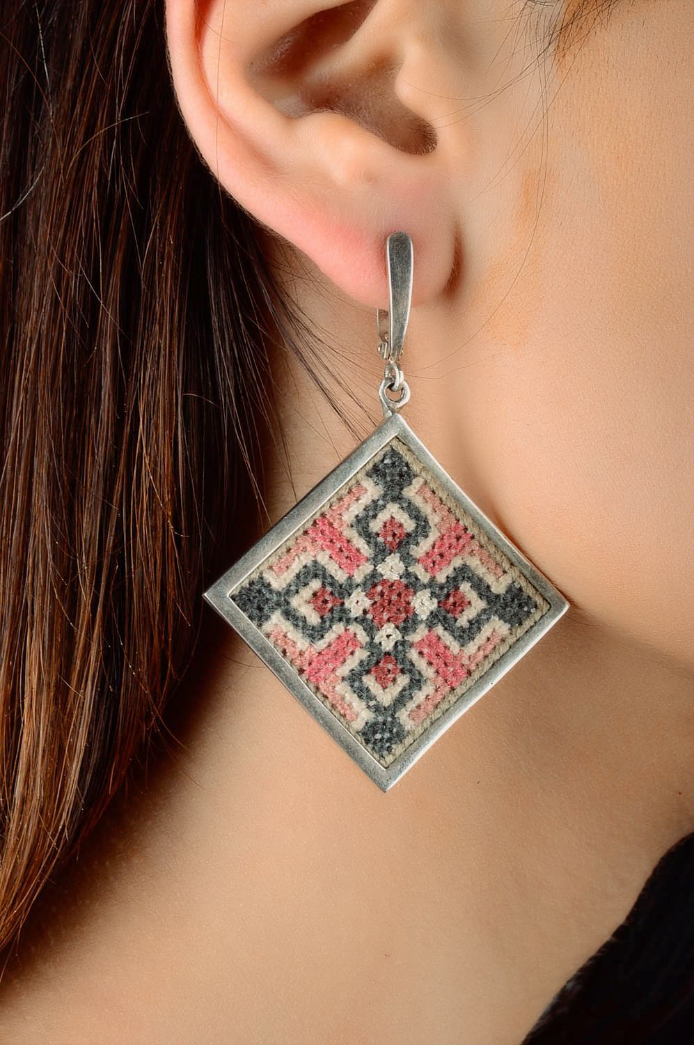 Handmade Silber Ohrringe bestickt Ohrhänger Modeschmuck Geschenk für Frauen foto 3