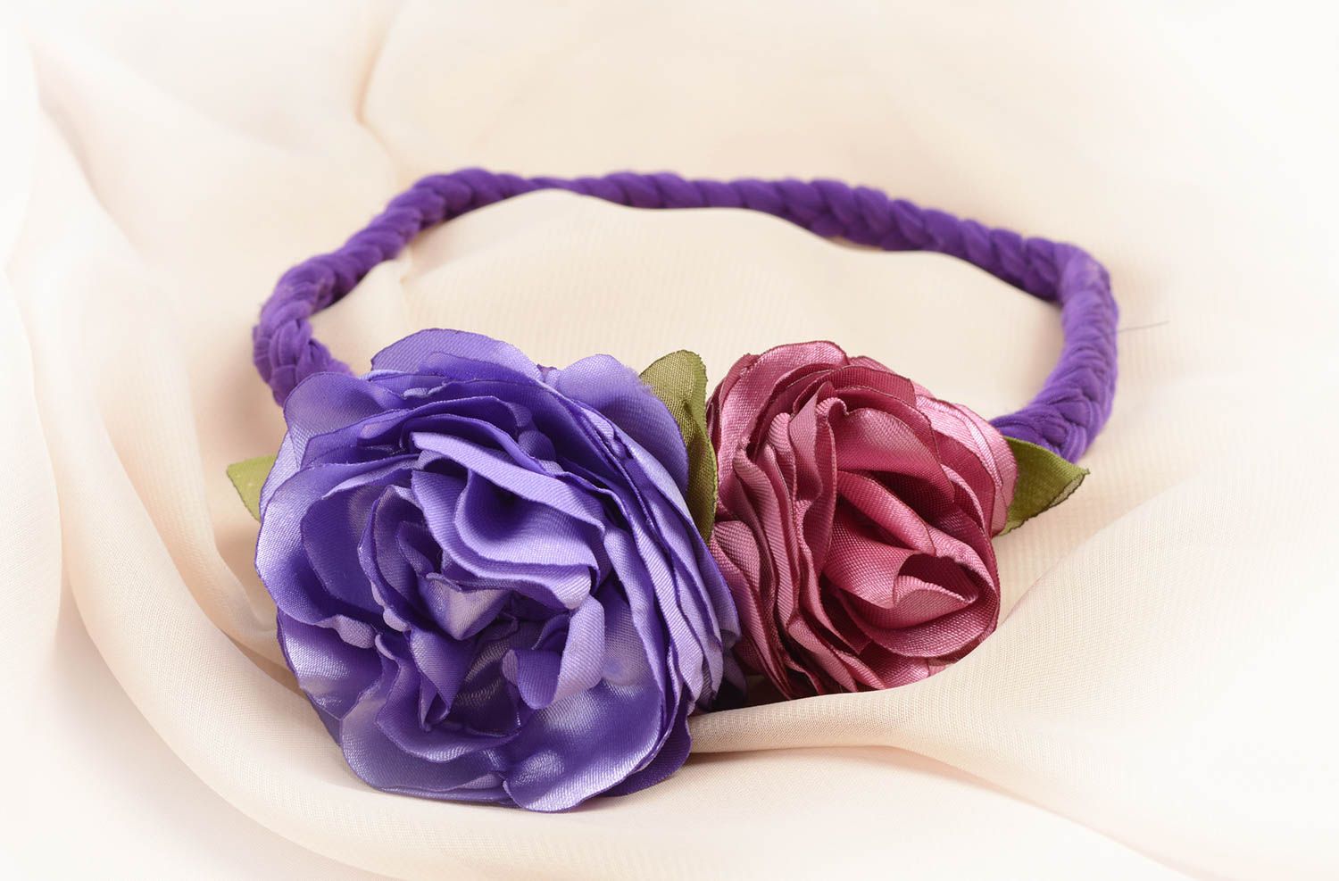 Handmade fabric flower headband textile head accessories hair ornaments photo 5