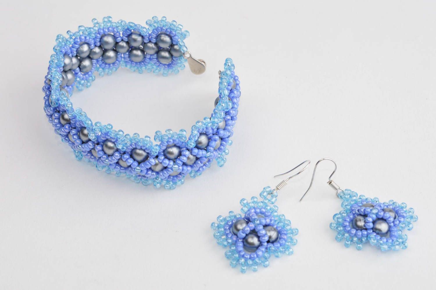 Unusual earrings designer bracelet handmade jewelry set beaded accessories photo 3
