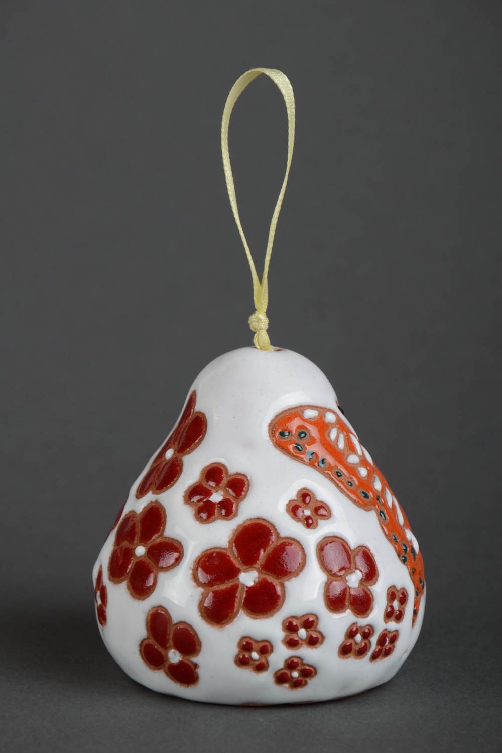 Handmade painted clay bell with beautiful butterfly  photo 2