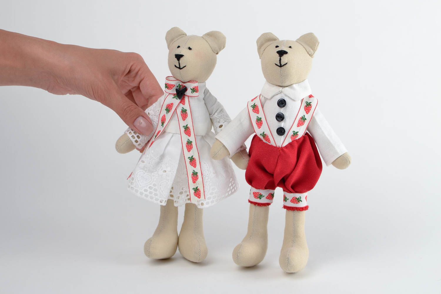 Peluche couple d'Ours en tissu fait main design 2 pièces Cadeau pour enfant photo 2
