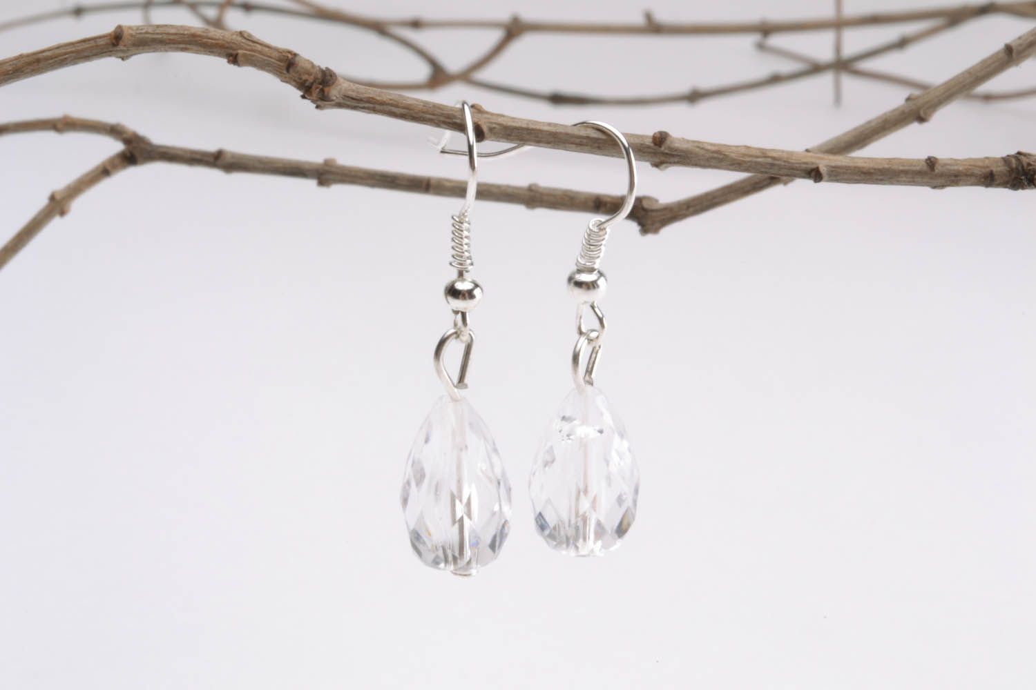 Earrings with transparent beads photo 5
