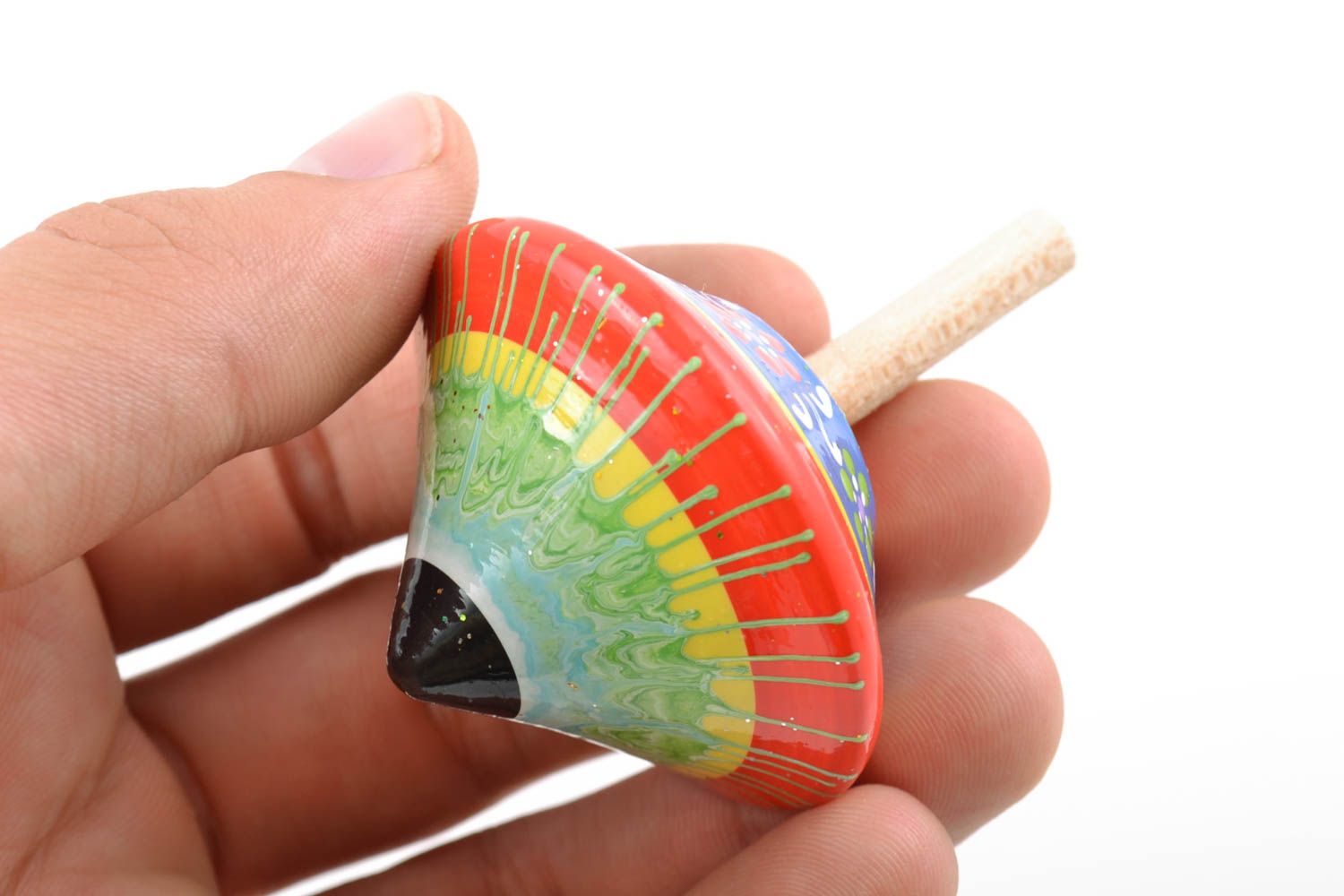 Handmade educational children's toy spinning top painted with eco dyes photo 2