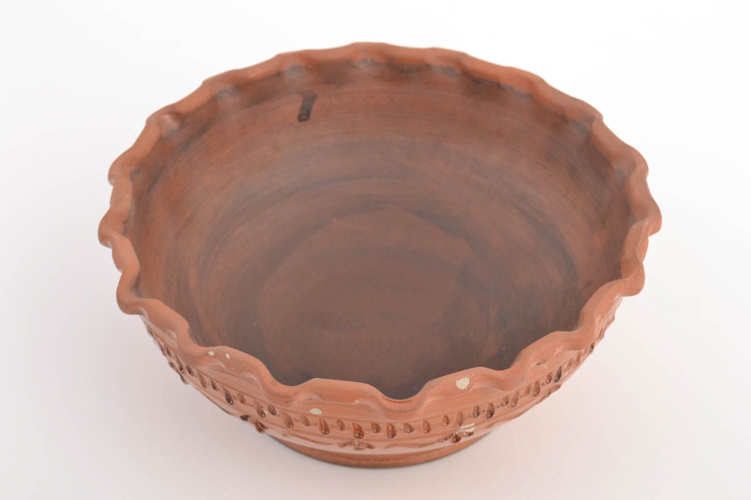 Large homemade clay bowl of brown color 1 l designer kitchenware photo 4