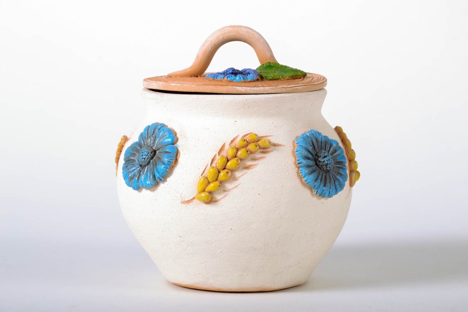 Pote de argila feito à mão com tampa louça de cerâmica decorativa artesanal foto 2