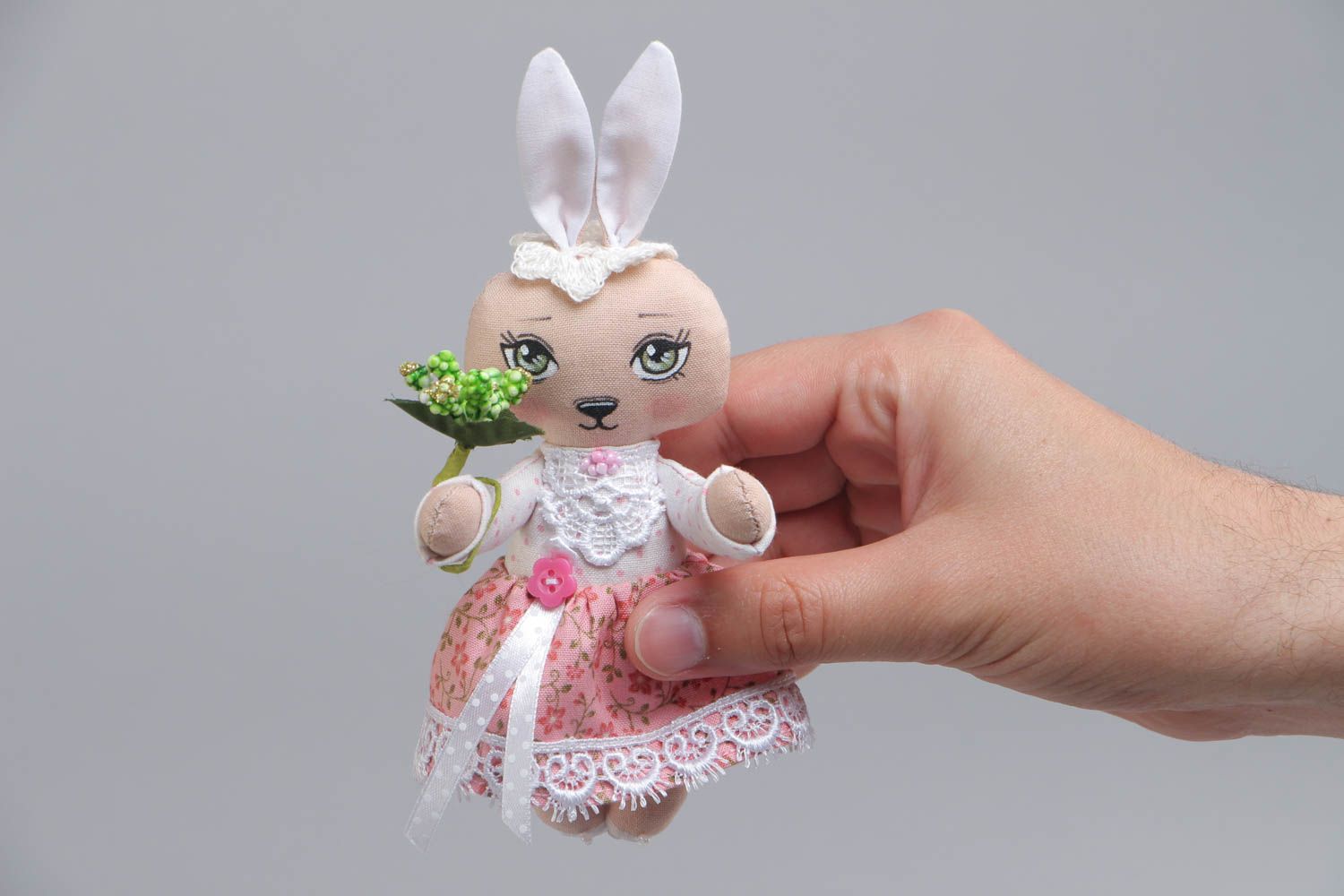 Handmade small cotton toy in the form of rabbit  photo 5