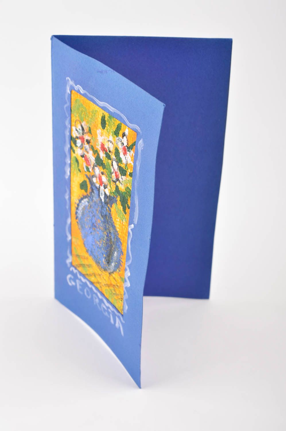 Carte de voeux fait main vase bleu papier Cadeau original design unique photo 2