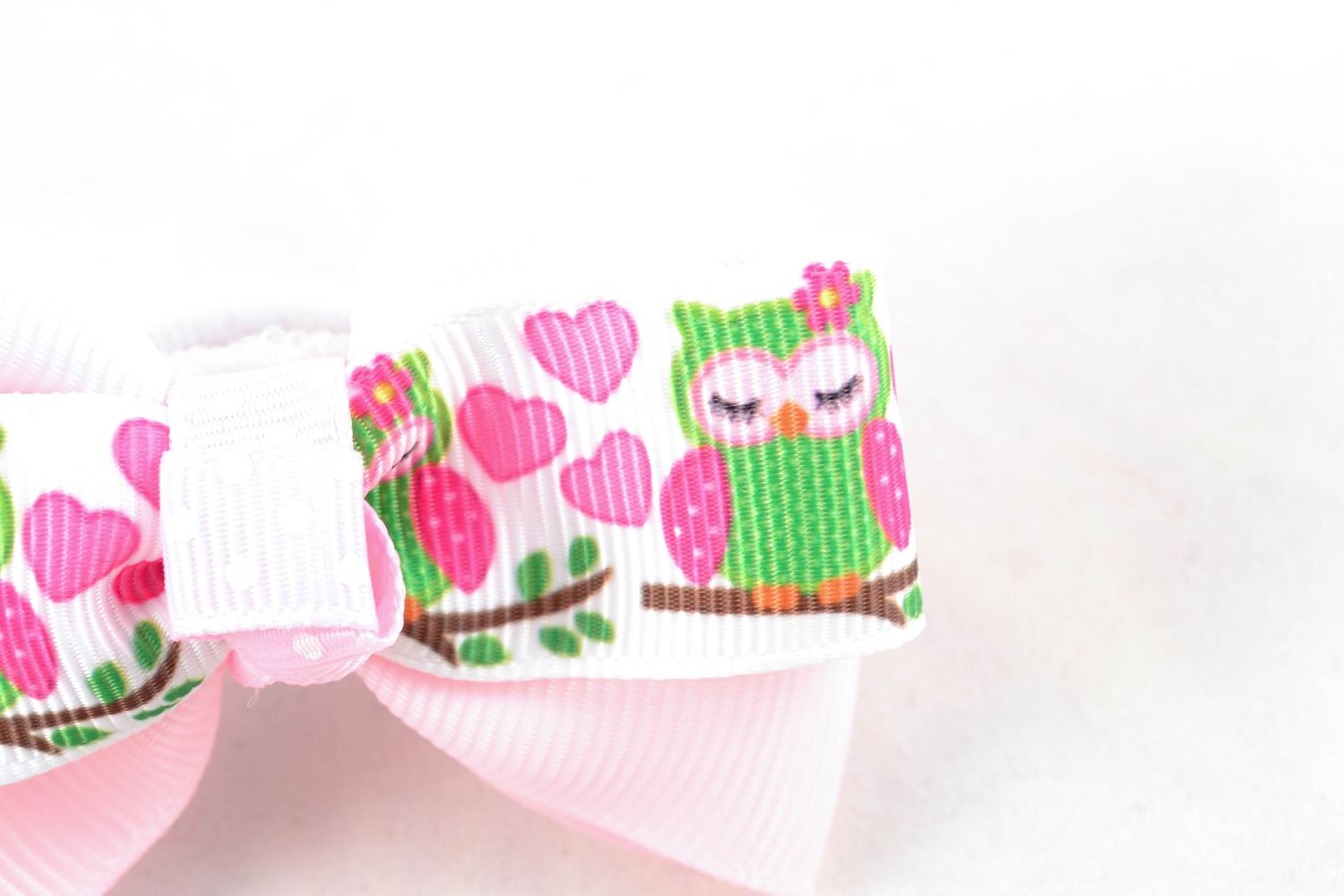Hair clips with bows made of rep ribbons with owls photo 3