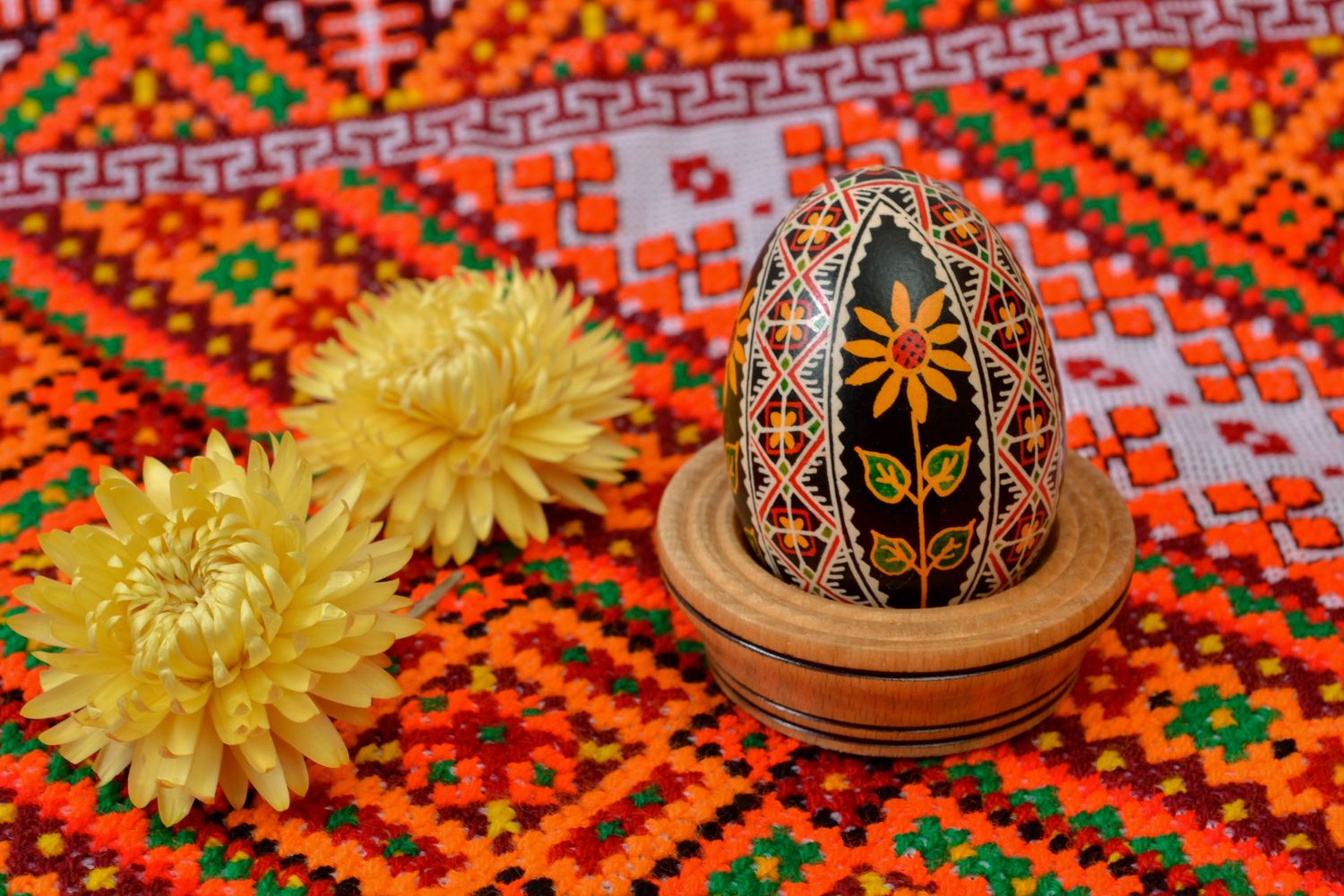 Handmade painted chicken egg with flowers photo 1