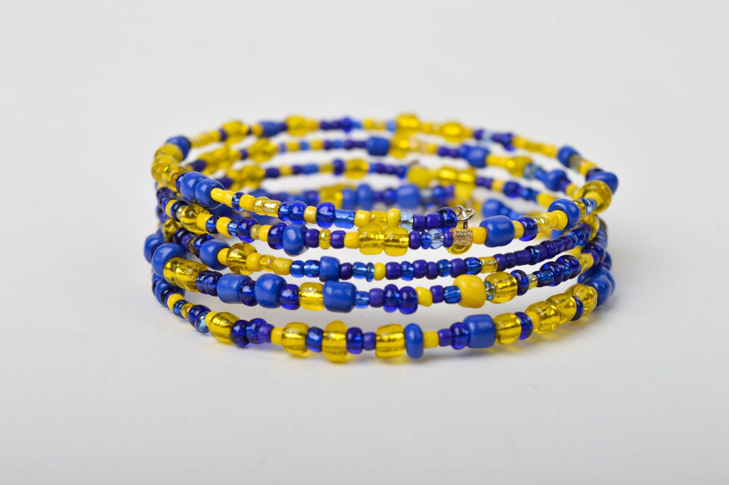 Pulsera de abalorios azules y amarillos bisutería artesanal accesorio para mujer foto 5