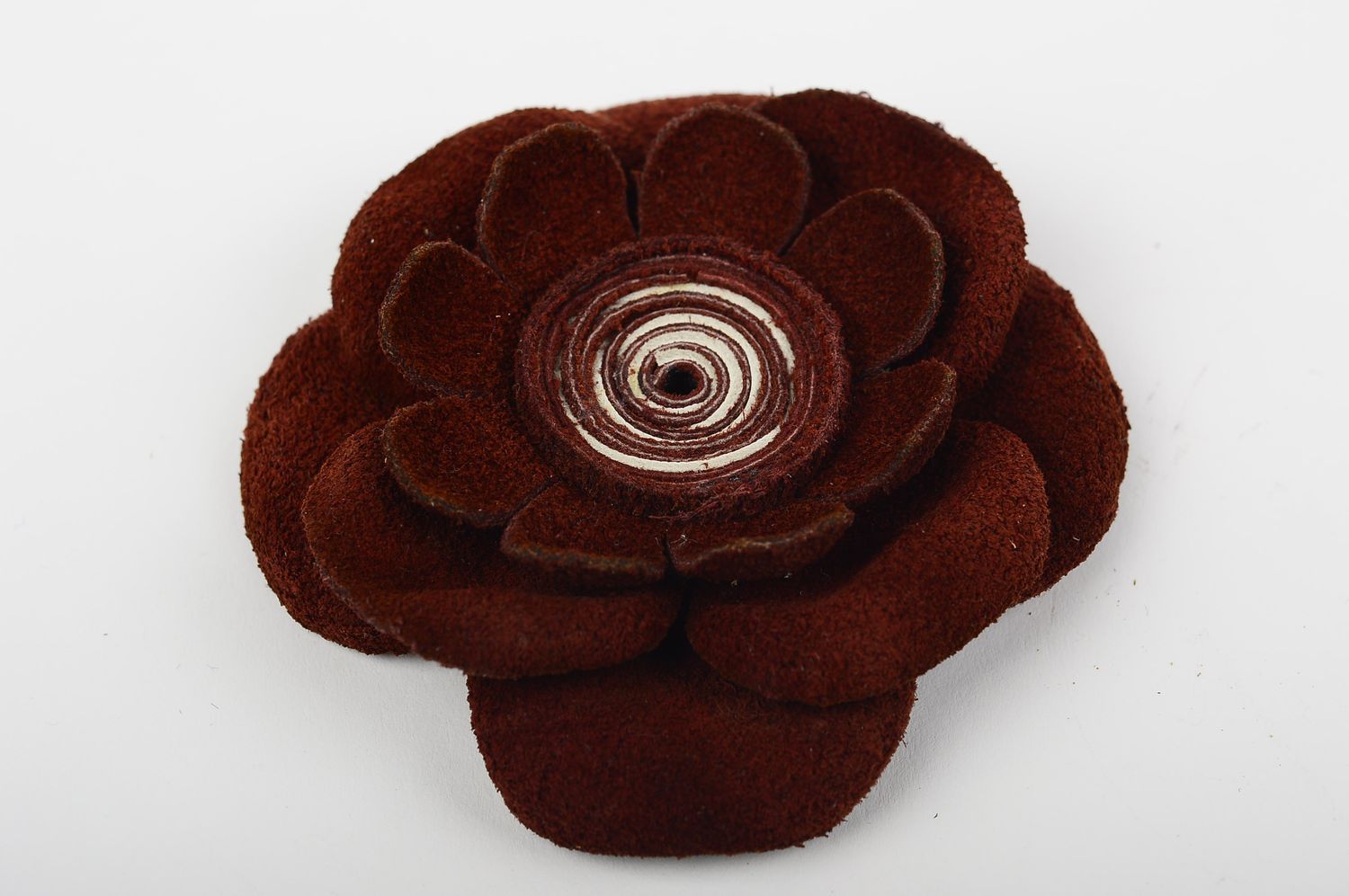 Handmade braune üppige Blume Brosche Leder Schmuck Accessoire für Frauen foto 2