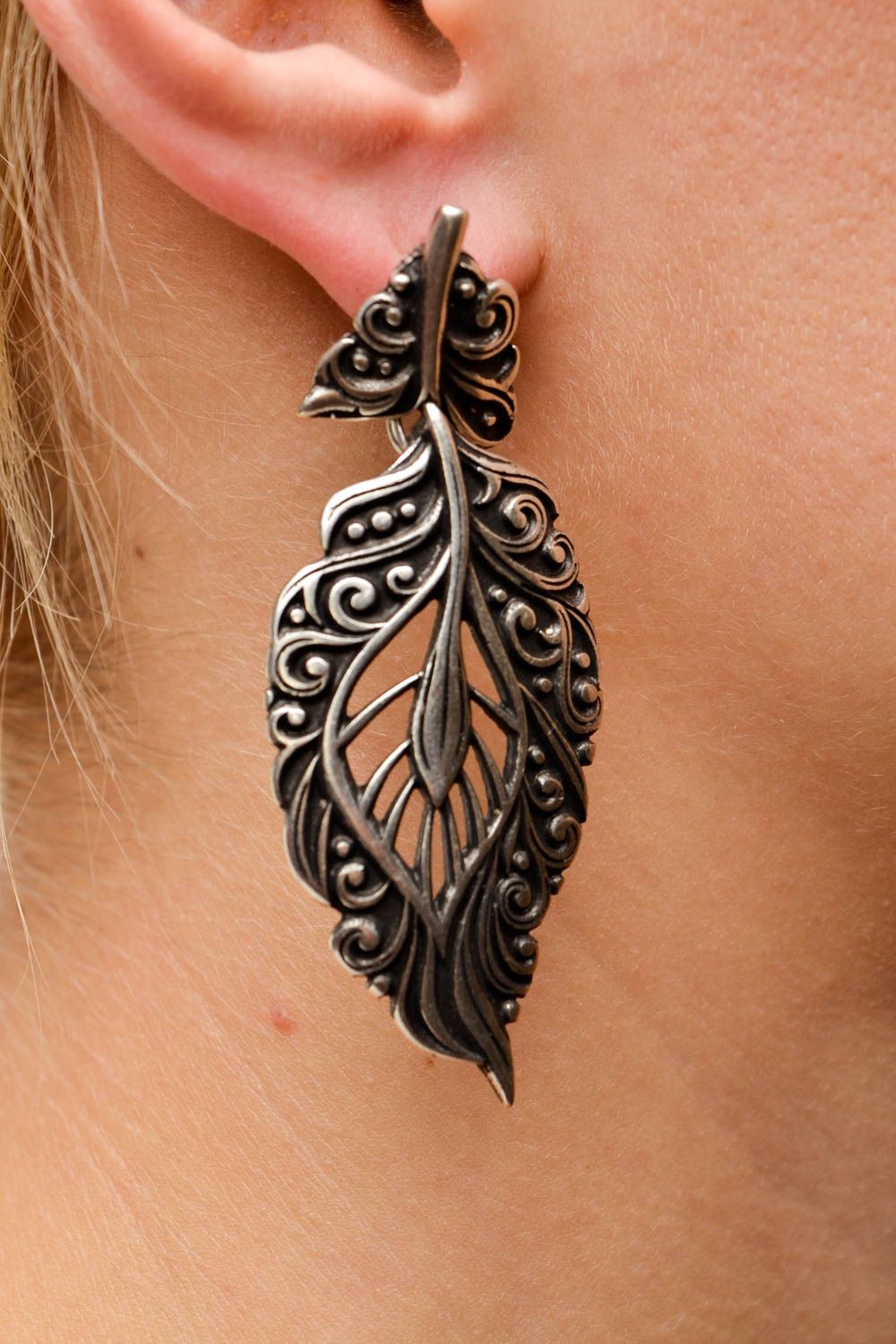 Designer Schmuck Handmade Ohrringe Federn Metall Ohrringe Geschenk für Frauen  foto 2