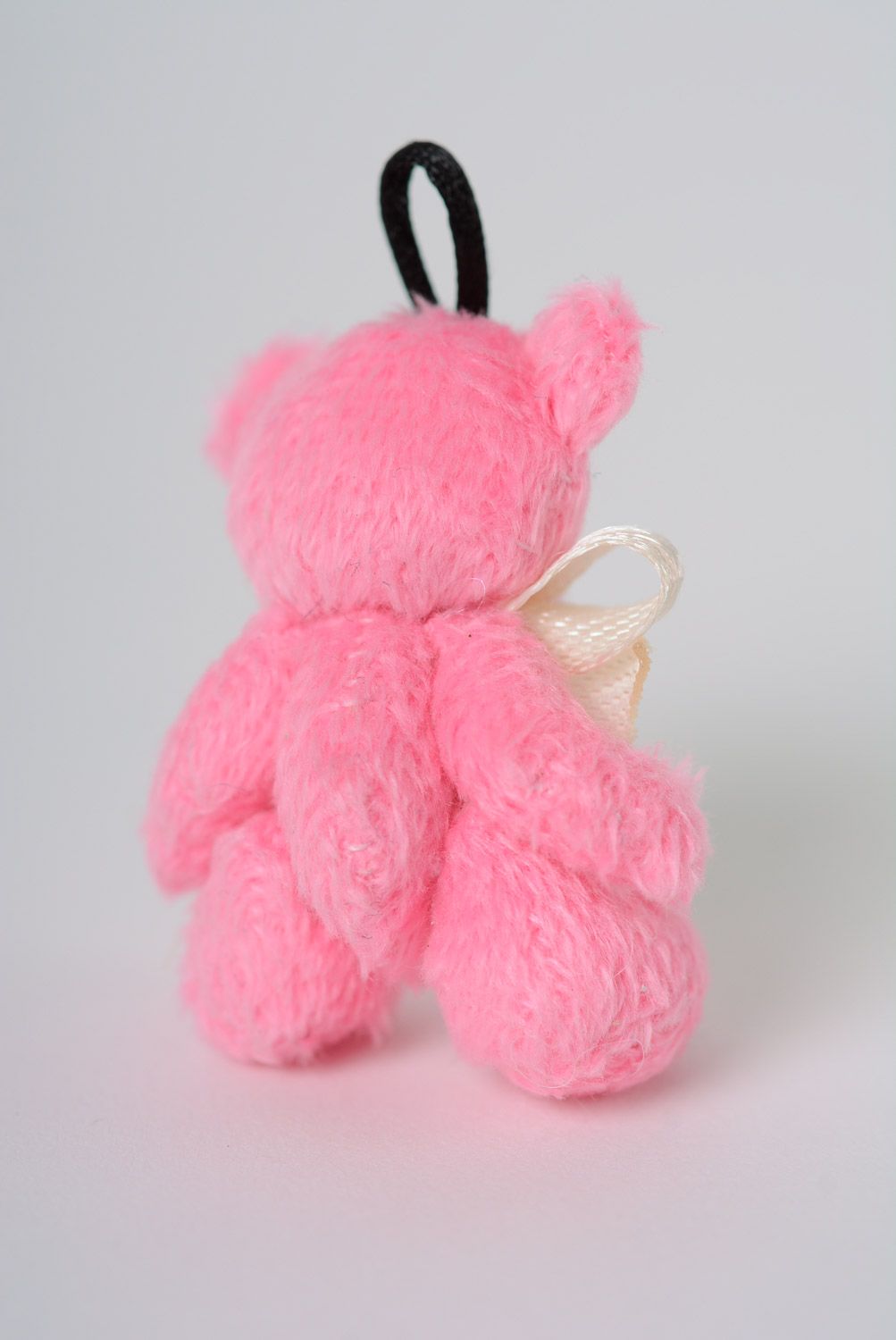 Beautiful handmade pink soft keychain toy in the shape of bear photo 5
