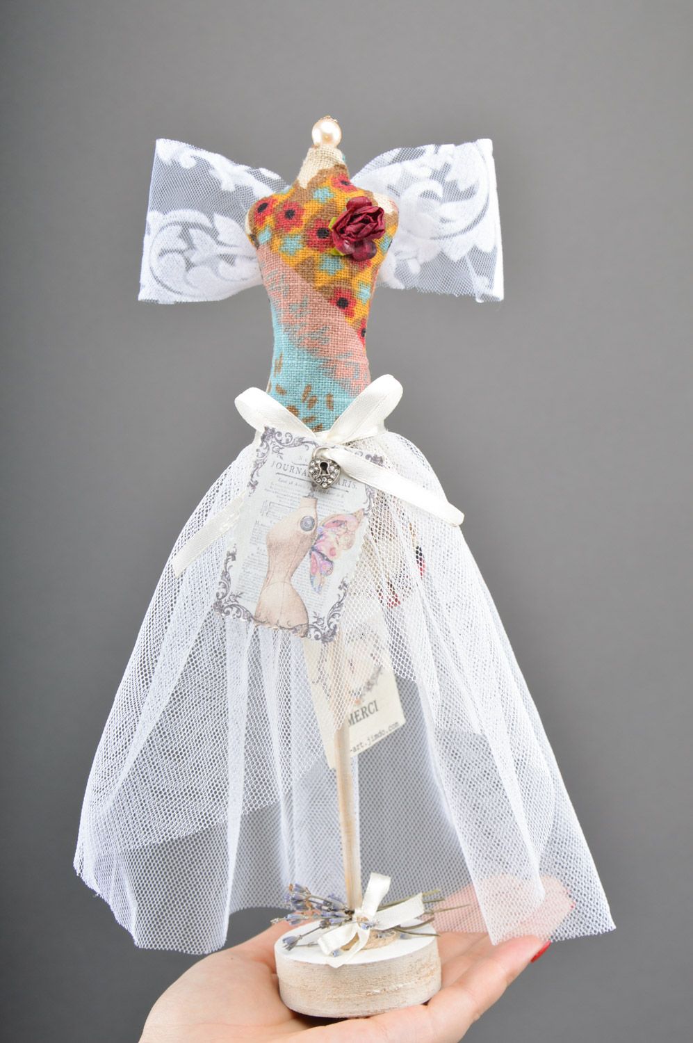 Handmade beautiful mannequin lady in white dress jewelry holder Bride  photo 4