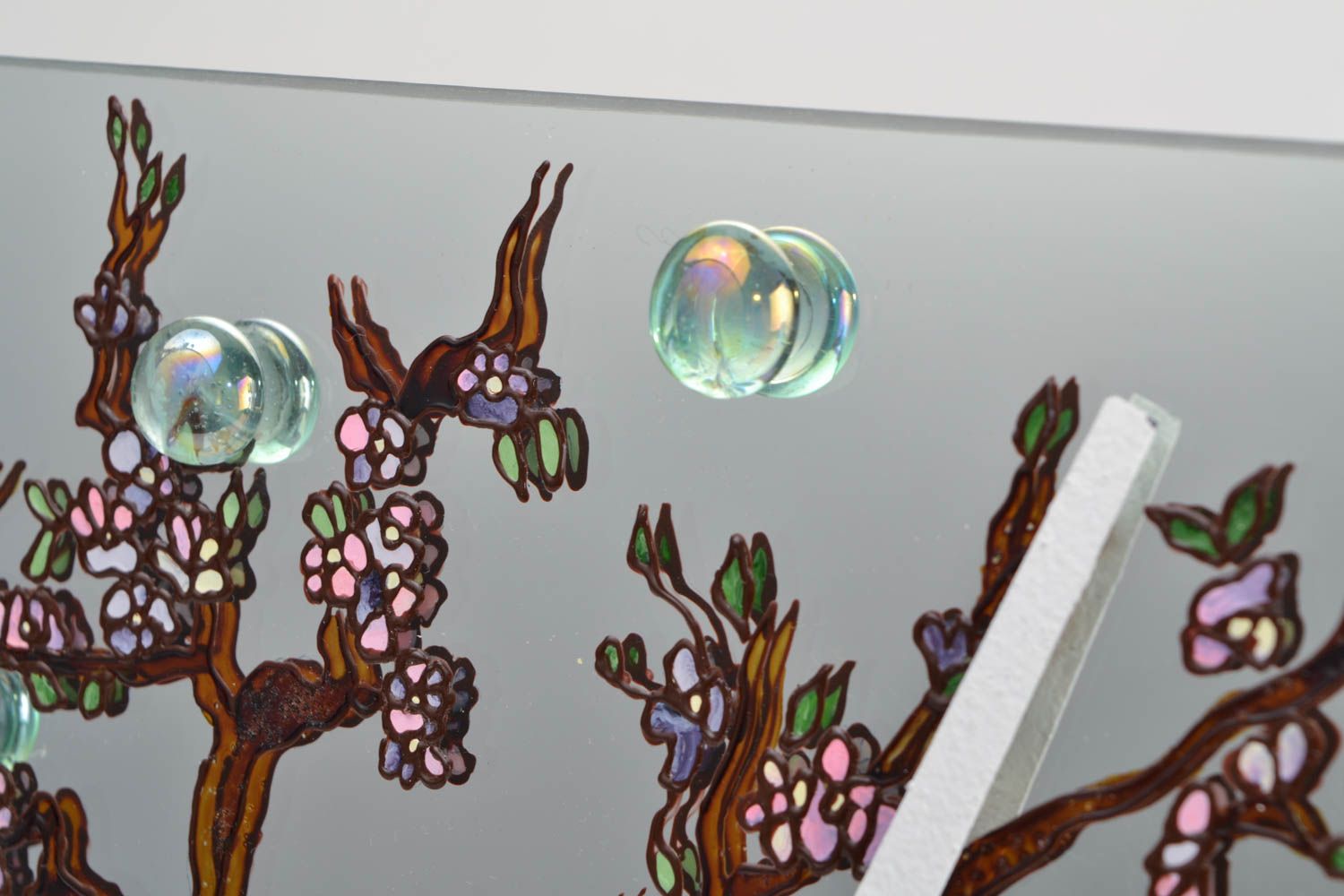 Настенные часы из стекла с витражной росписью ручной работы авторские Дерево фото 5
