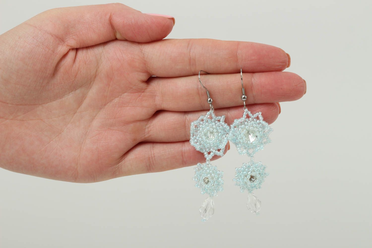 Handmade long blue earrings stylish beaded earrings beautiful accessory photo 4