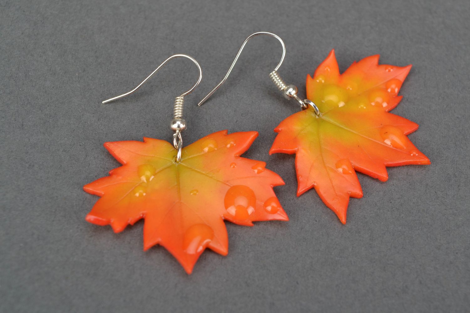 Polymer clay earrings in the shape of leaves photo 3