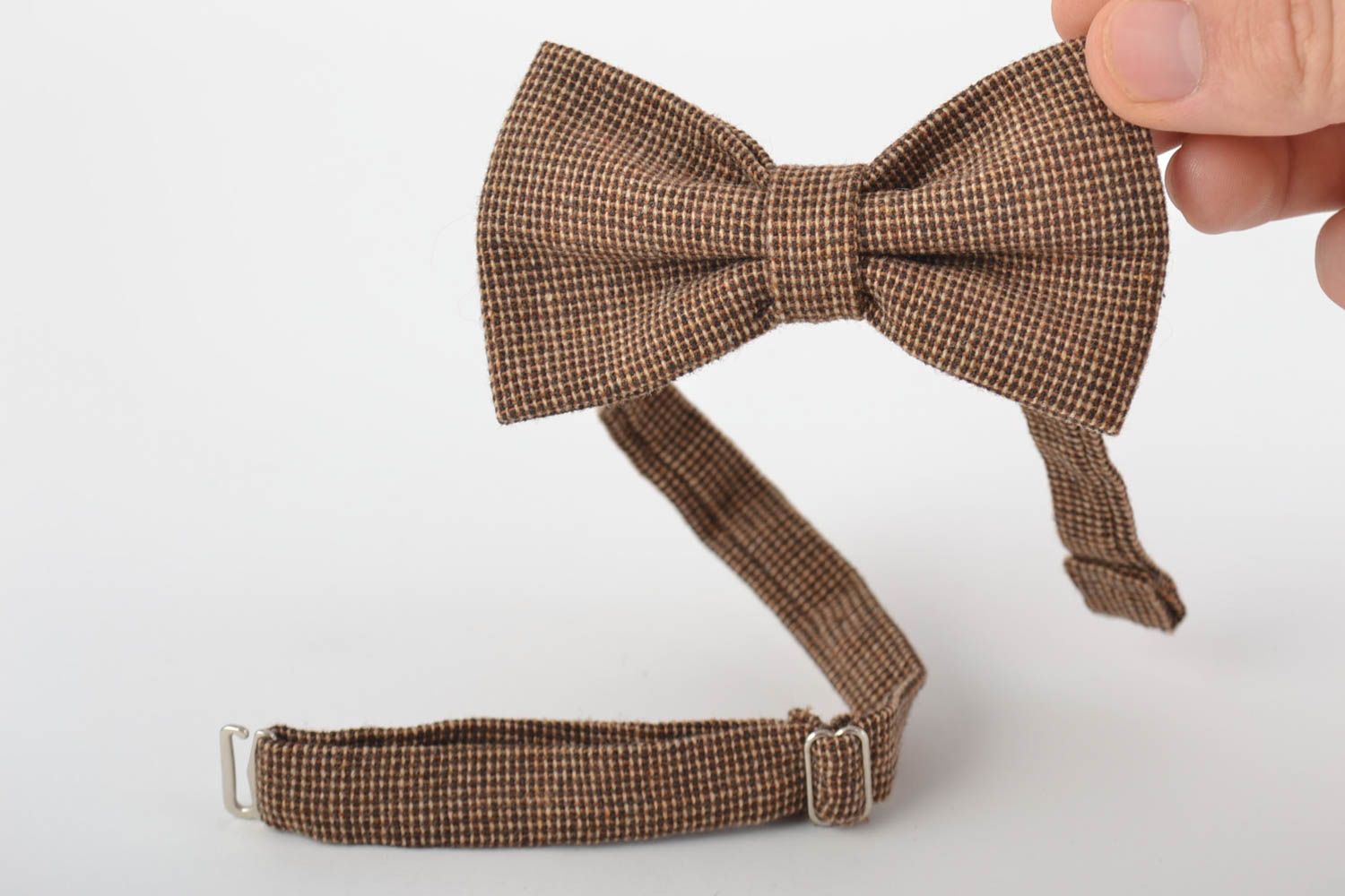 Handmade beautiful checkered fabric bow tie of unusual design photo 4