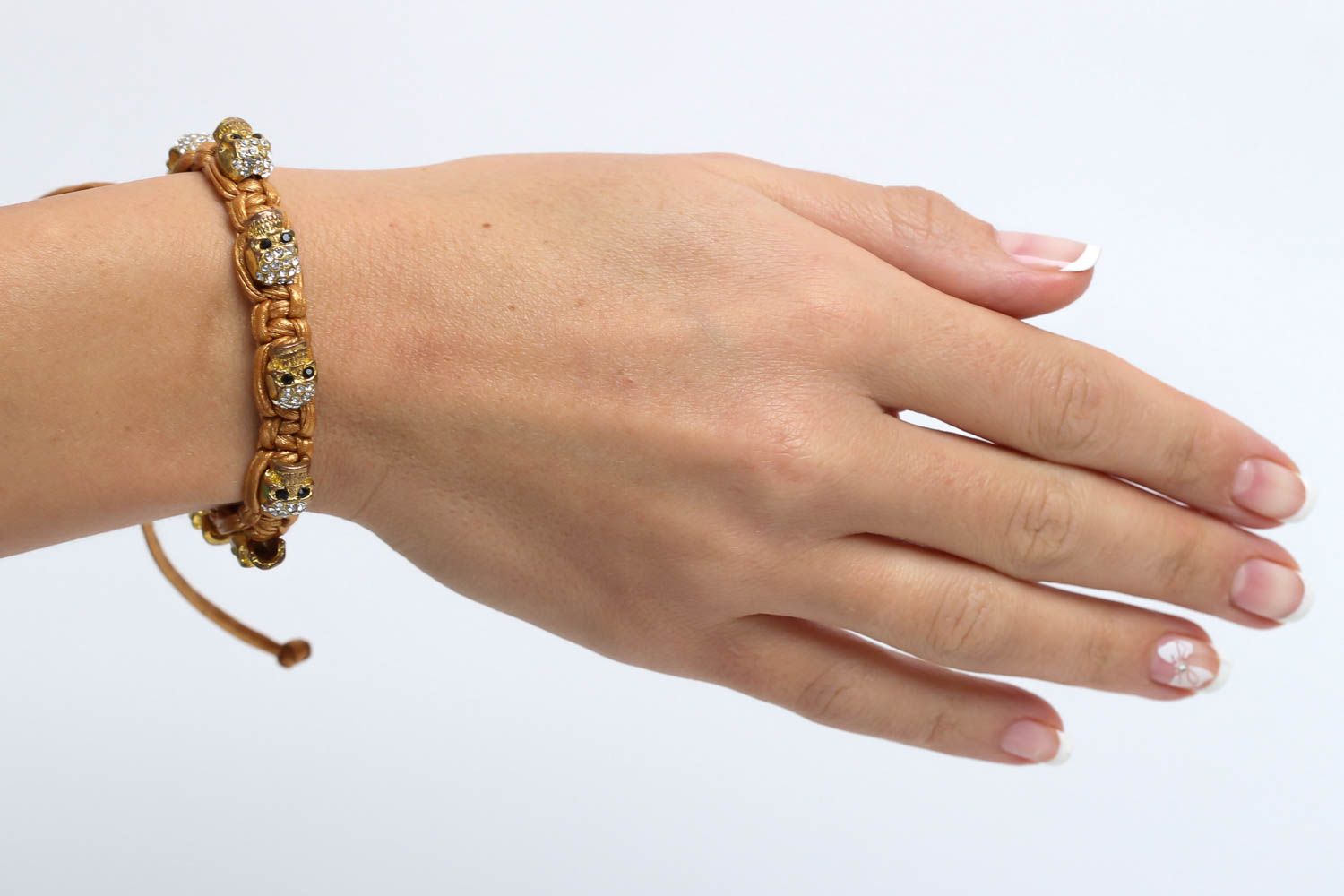 Golden color rope skull shape gold color beads strand bracelet for women photo 5